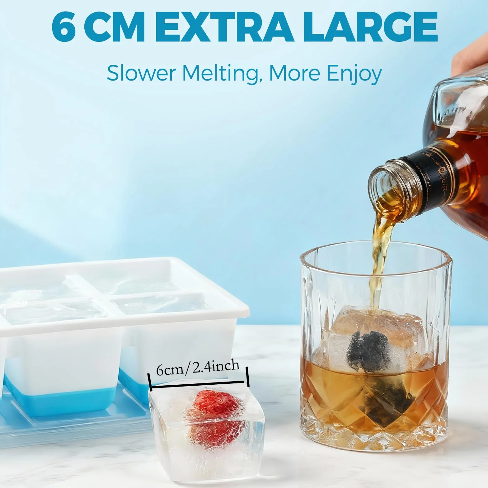 Silikonowa Foremka do Kostek Lodu, 6 CM Duża Foremki do Lodu z Pokrywką, 140ML XXL Kostki Lodu Forma Bez BPA i Łatwe Wyjmowanie Ice Cube Tray Koktajli Whisky (2 ZIELONY)
