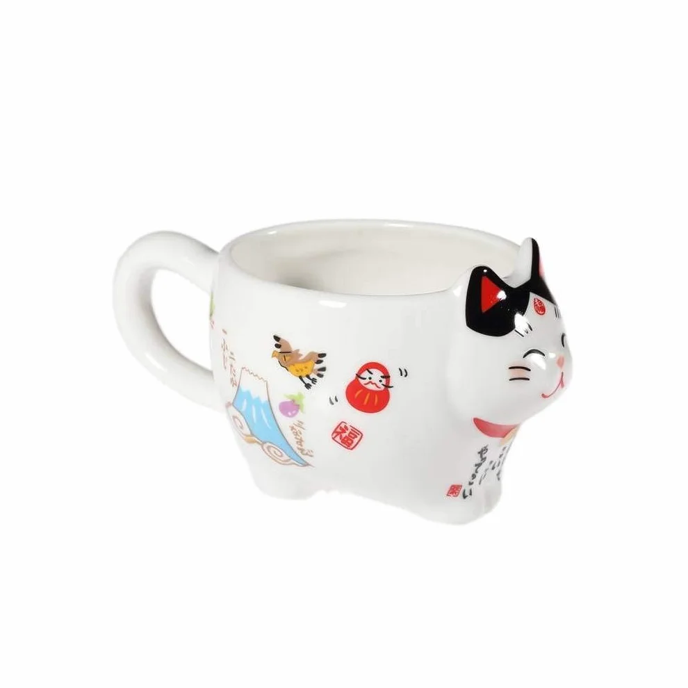Japoński serwis do herbaty Maneki Neko – dzbanek z sitkiem i filiżanka z porcelany – prezent na urodziny