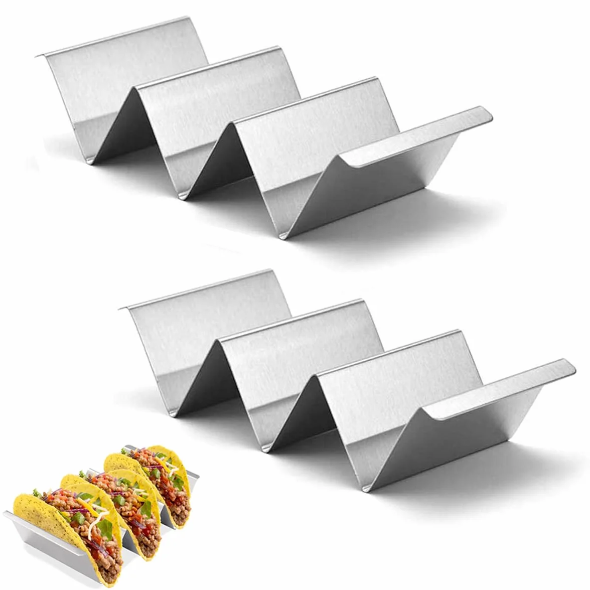 2 sztuki stojaków taco ze stali nierdzewnej, uchwyt do taco, uchwyt na hotdog, z uchwytami do przechowywania tacos, kanapek, hot dogów i naleśników (styl B)