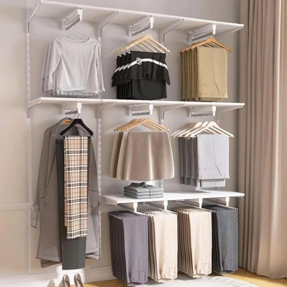 Wysuwany drążek na ubrania z 2 przesuwnymi prowadnicami, wysuwany drążek do szafy, regulacja 30–80 cm, wieszak na ubrania, nośność 25 kg, rozmiar: 800 mm