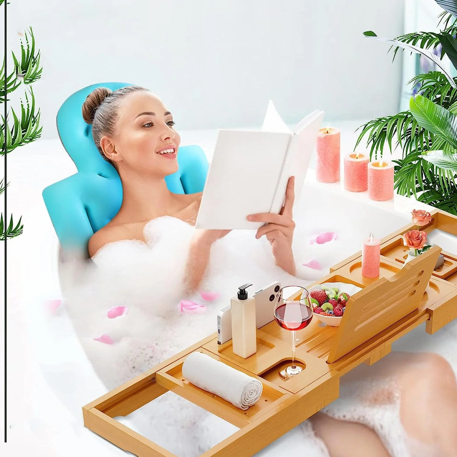 Poduszka do Kąpieli na Całe Ciało, Wygodna Poduszka do Kąpieli Mata na Całe Ciało dla Dorosłych Zmywalna łazienka SPA, Poduszka do Kąpieli z Antypoślizgowymi Przyssawkami do Szyi
