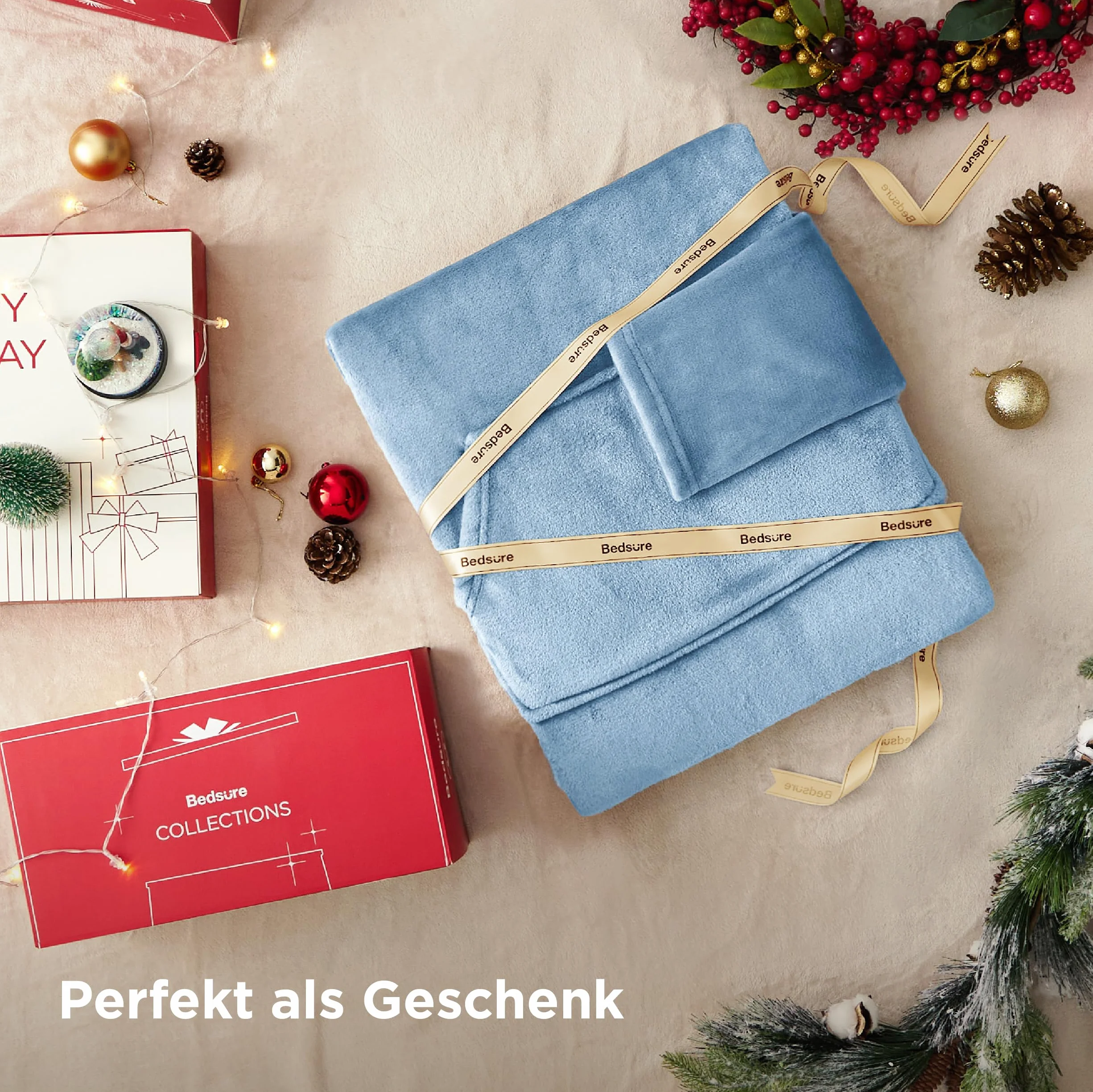 BEDSURE Koc z rękawami 150x200 cm Czerwony Christmas Red
