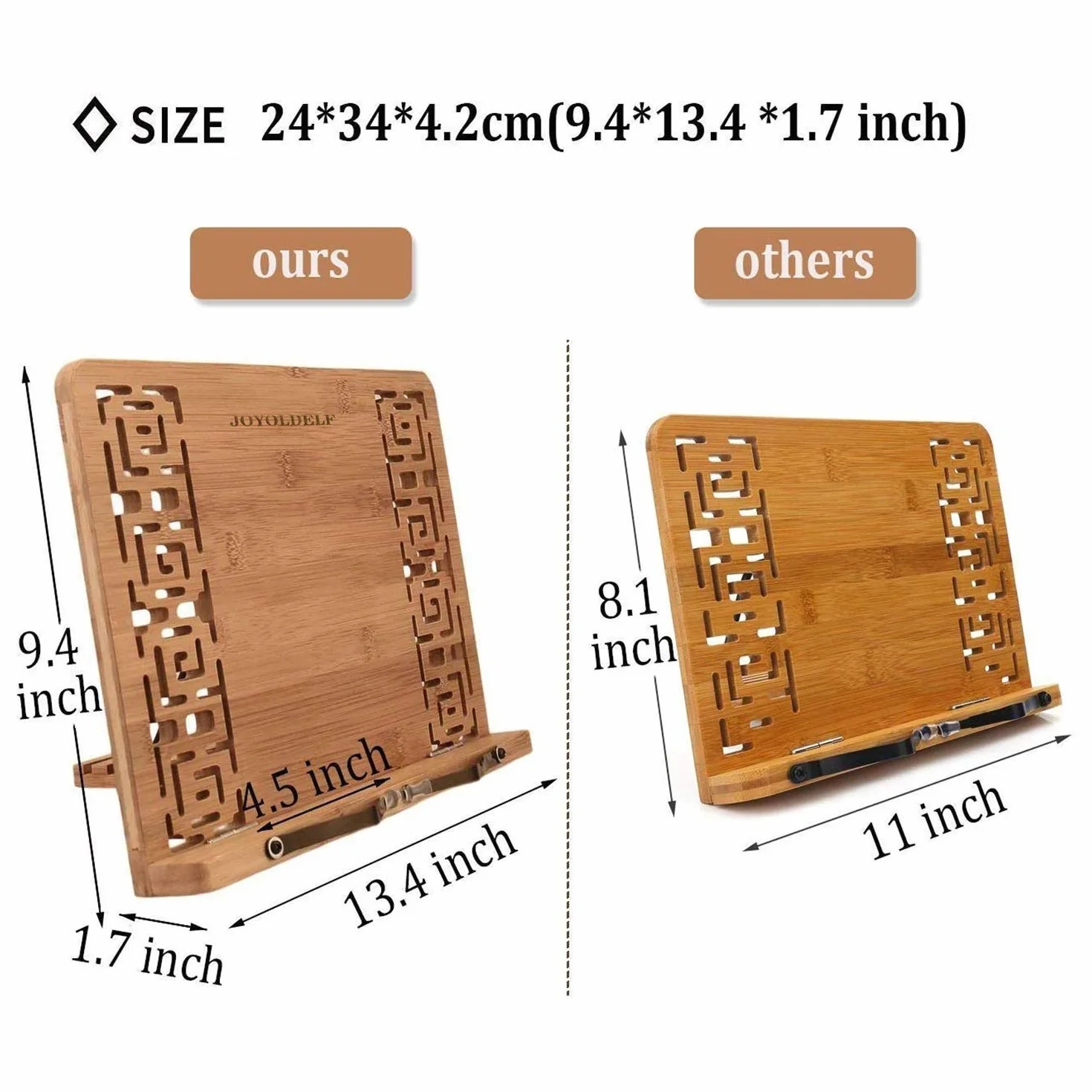 Bambusowy stojak na książkę kucharską, składany stojak na książki z regulowanym oparciem i eleganckim wzorem, do książek kucharskich, iPad Air 2, 3, 4, iPad Mini 4, iPad Pro, Kindle, tabletu Samsung i