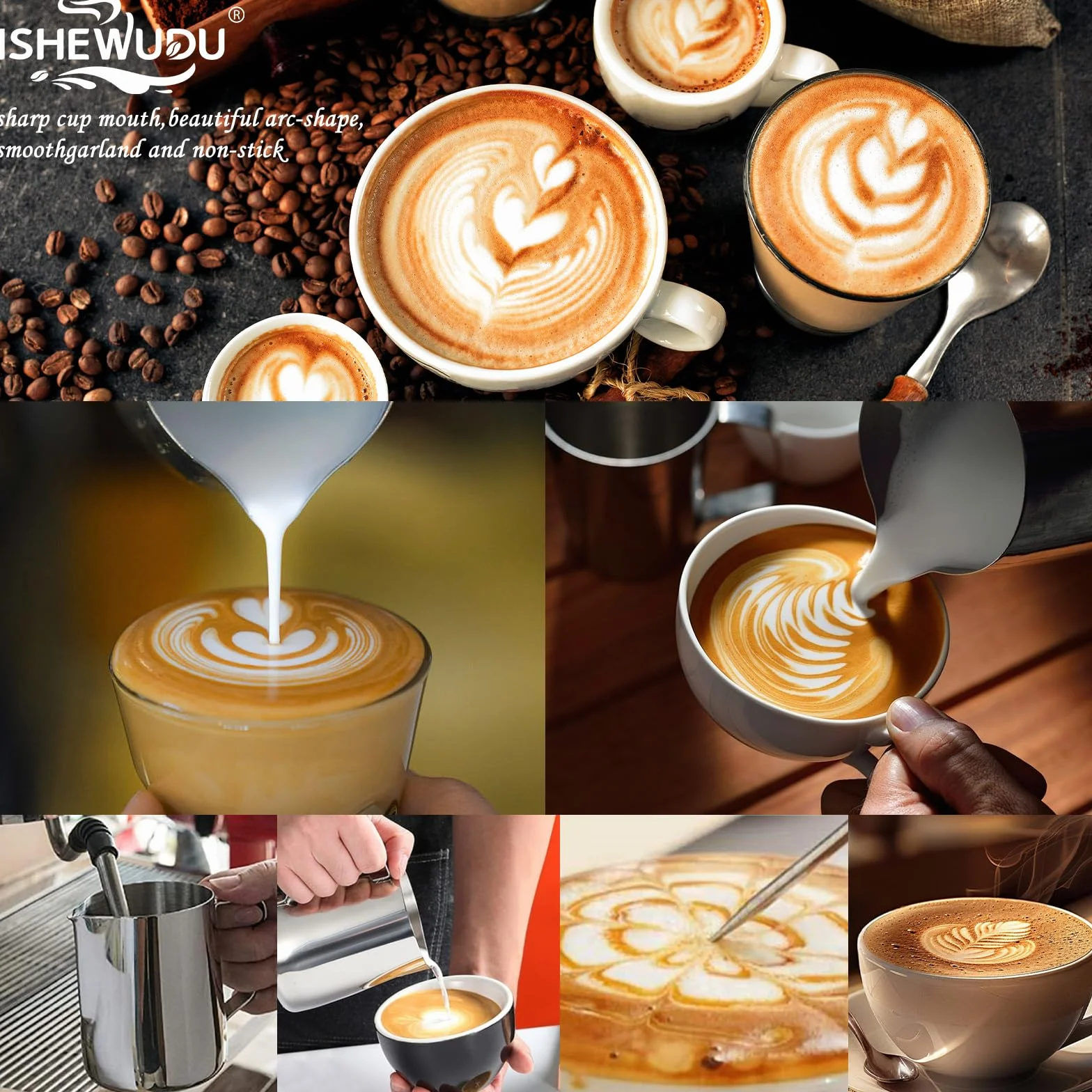 Pianka do mleka 600ml zestaw pióra do latte, dzbanek do spieniania ze stali nierdzewnej
