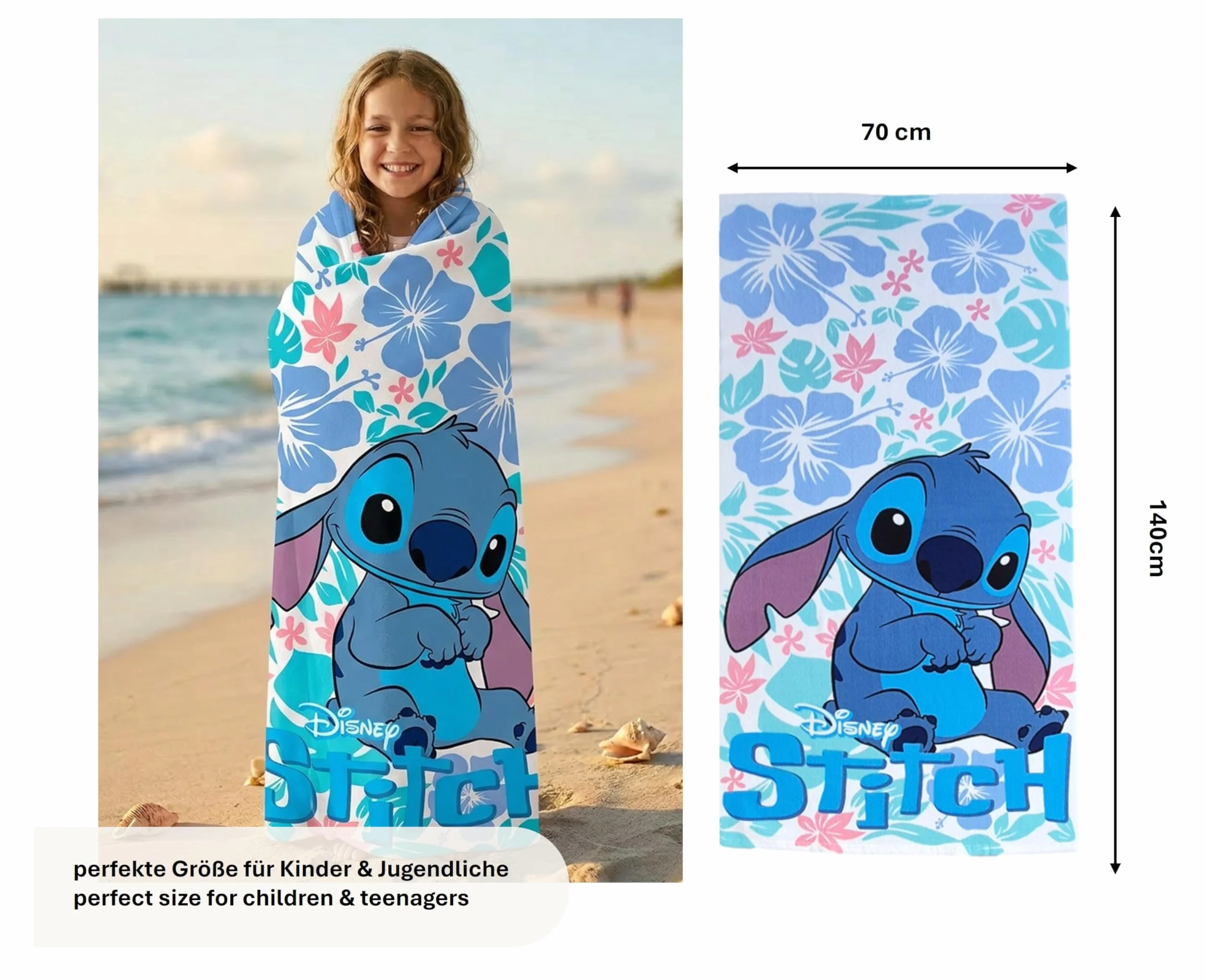 Disney Lilo & Stitch Ręcznik plażowy dla dzieci 70 x 140 cm mikrofibra chłonny szybkoschnący