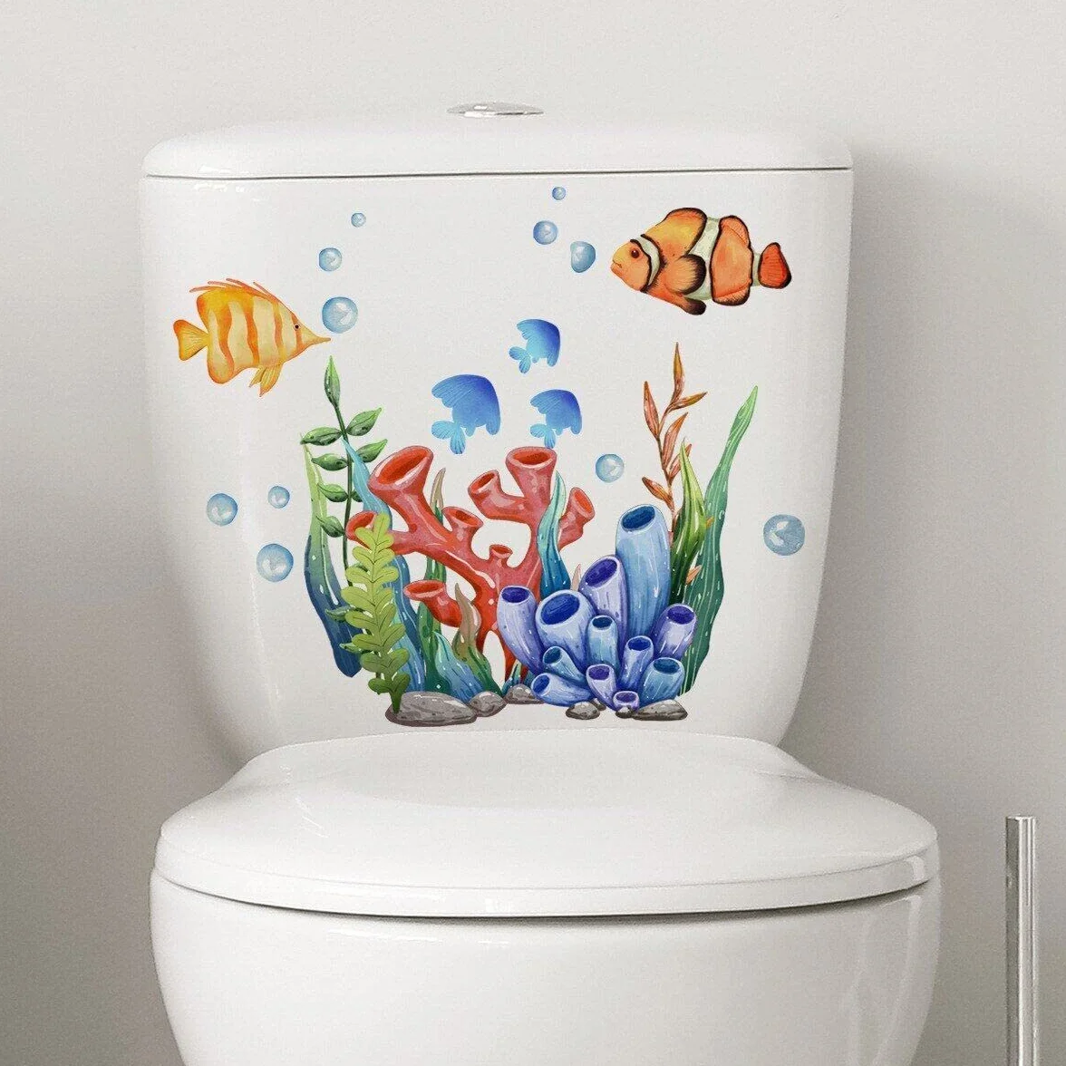 Wodoodporne naklejki na deskę sedesową 3D podmorskie ryby dekoracja łazienki