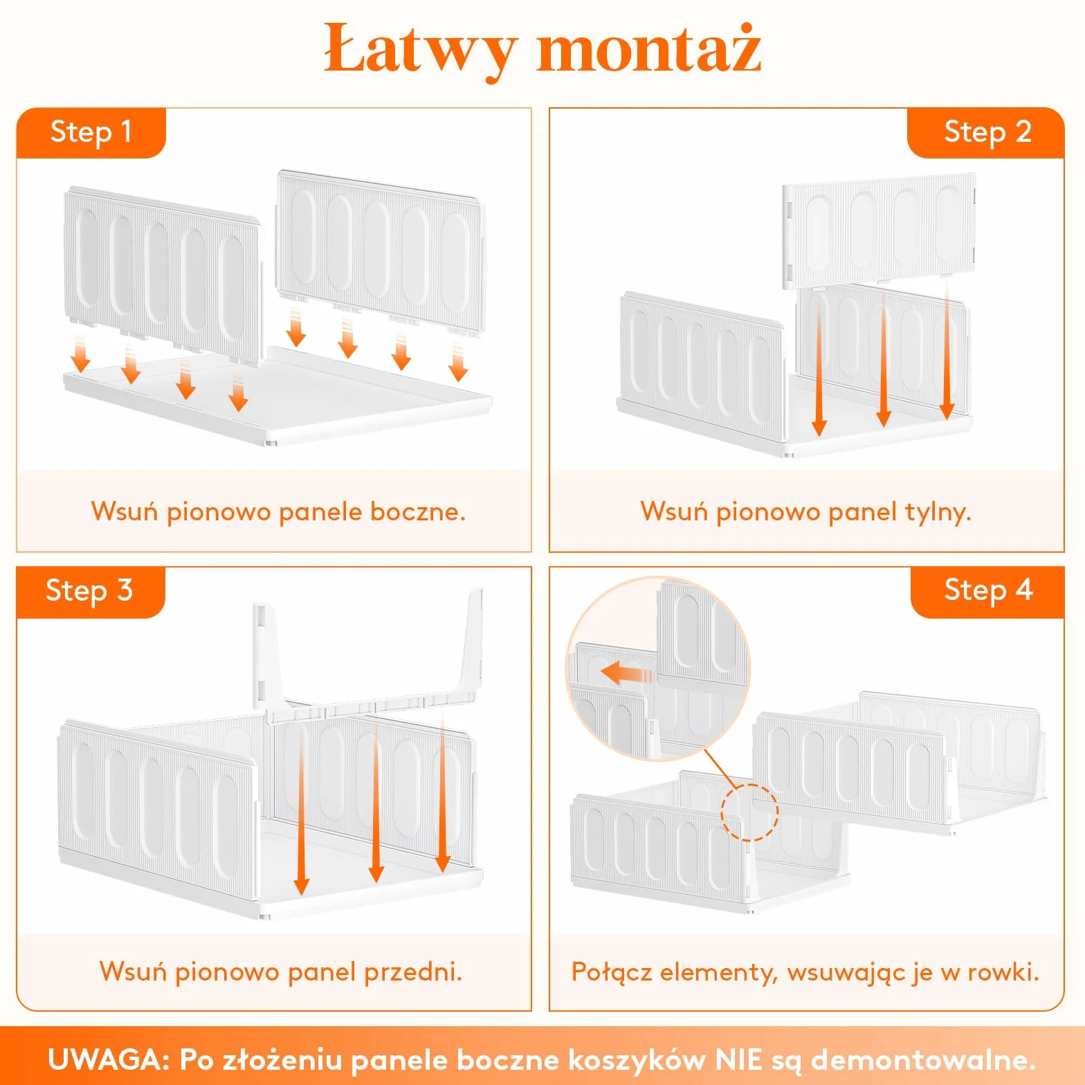 Lifewit 5 Sztuk Organizer do Szafy, Pojemniki na Ubrania, Które Można Ustawiać Jeden na Drugim, Pudełka do Przechowywania Przedmiotów w Kuchni, Łazience i Sypialni, Białe