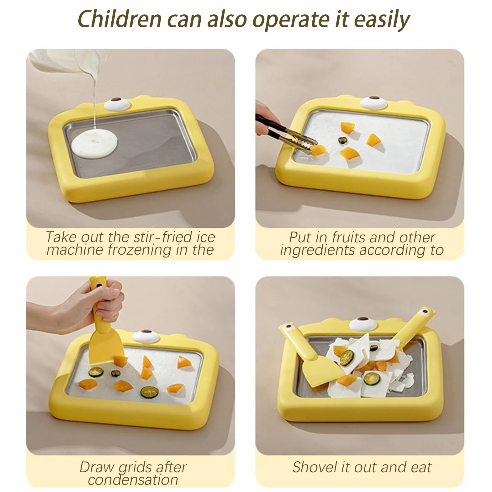 Ice Cream Roll Maker, Roller Yoghurt Maker Cold Plate with Spatulas, Non-Electric Household Cream Pan, Perfect for Child & Family Activities, Kids, Teens & Friends