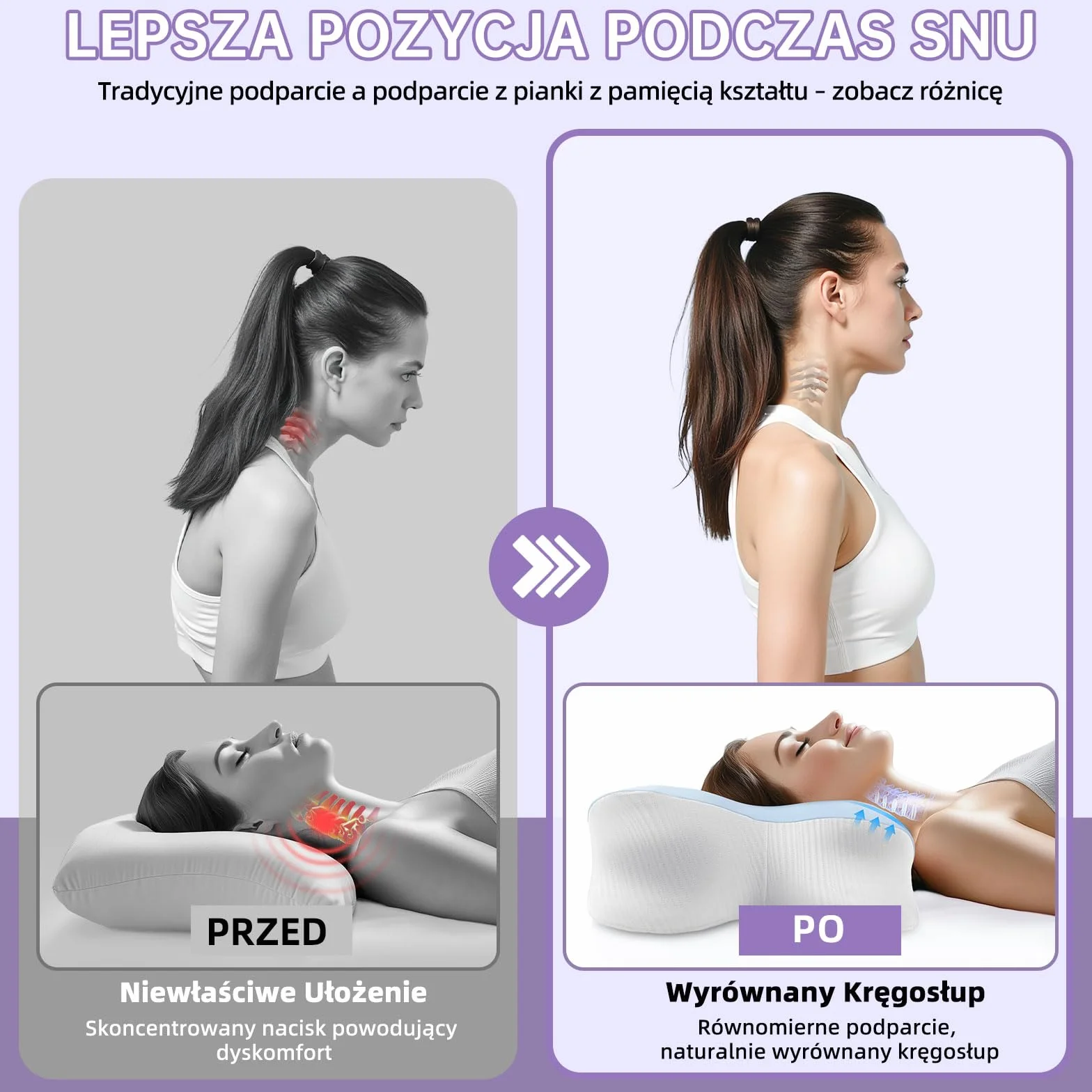 Ortopedyczna poduszka z pianki memory 2 w 1 62cm x 42cm x 13/11cm Błękit nieba