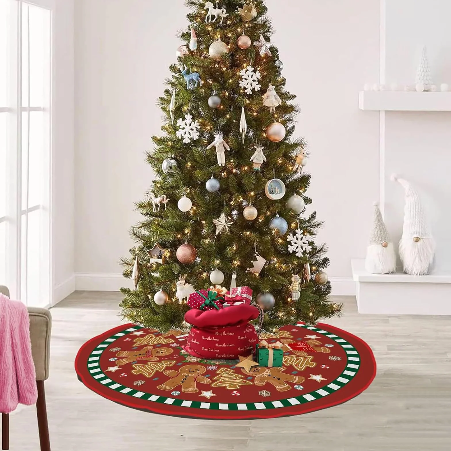 Spódnica pod choinkę Piernikowy Ludzik, 90cm Duża Spódnica pod Choinkę Xmas, Urocza Mata pod Choinkę Xmas, Spódnice pod Choinkę Xmas, Pokrywa Podstawy Choinki Xmas, Maty Choinkowe na Nowy Rok