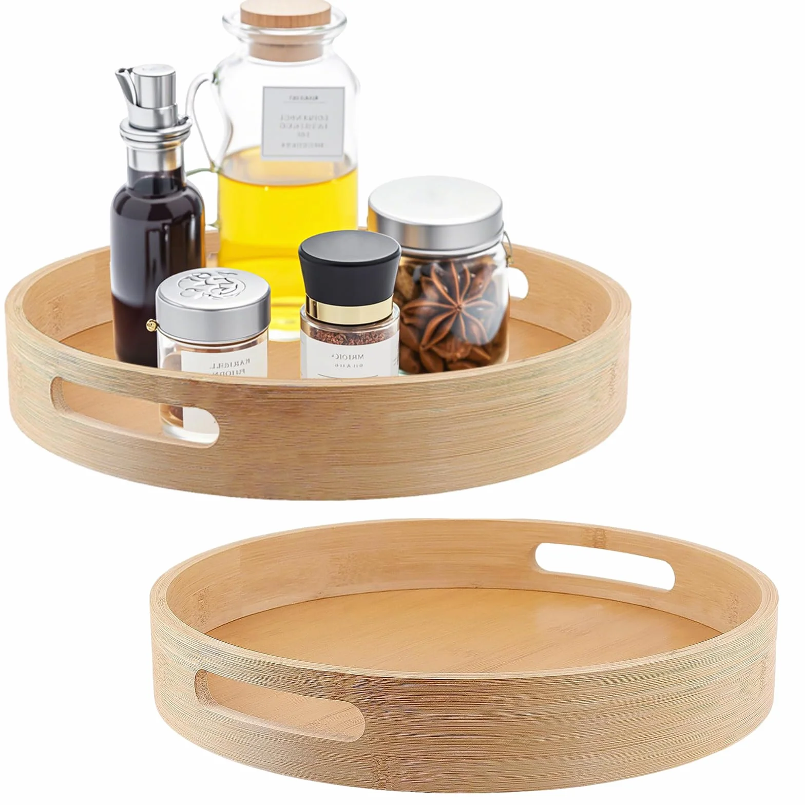 2 sztuki 30 cm drewniany talerz obrotowy, bambusowy Lazy Susan, obrotowy talerz kuchenny, organizer kuchenny, obrotowy stojak na przyprawy na drewnie, obrotowy uchwyt na przyprawy do kuchennej