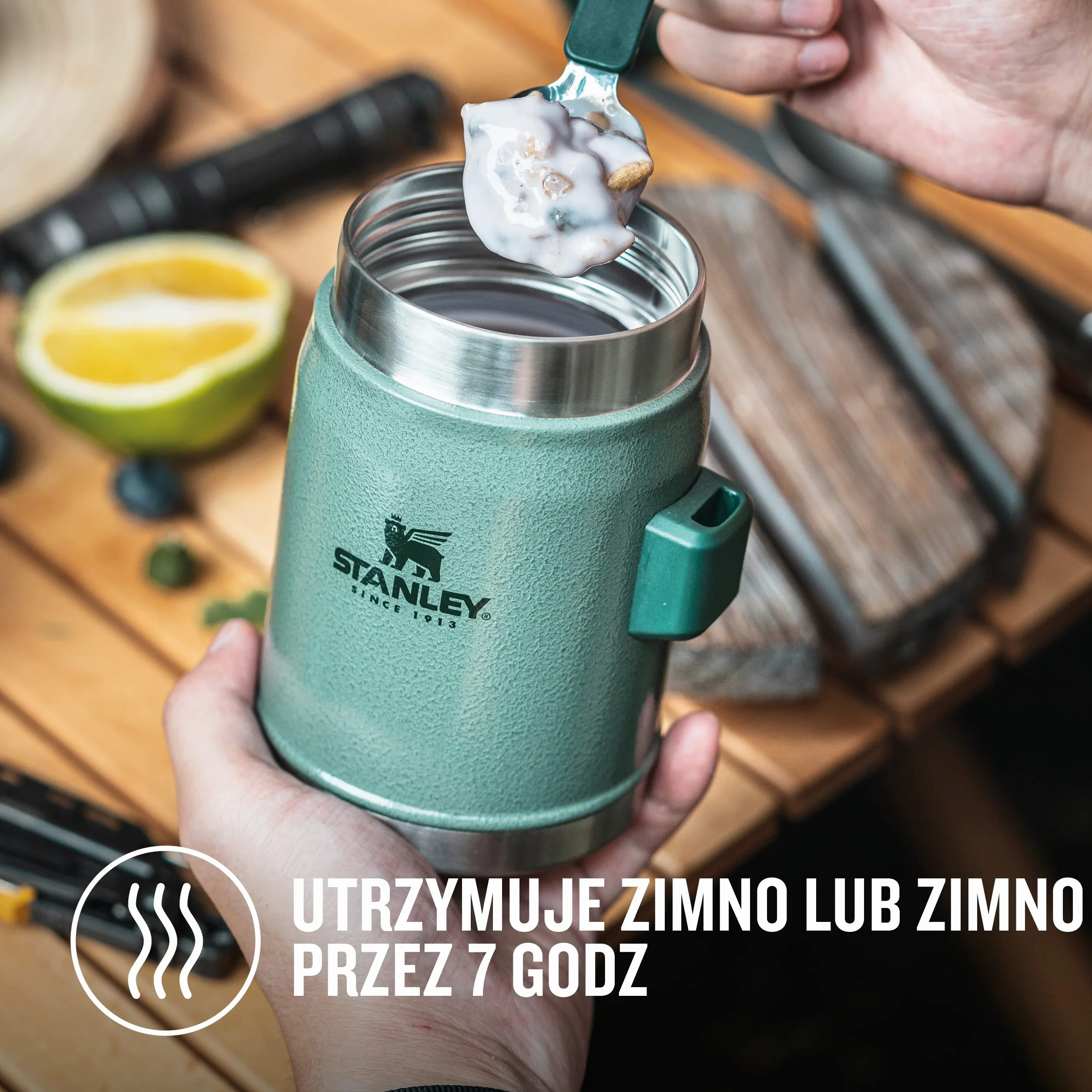 Stanley 1913 Classic Legendary Food Jar 0.4L with spork - Termos do żywności ze Stali Nierdzewnej Bez BPA - Utrzymuje zimno lub ciepło przez 7 godzin - Do Mycia w Zmywarce