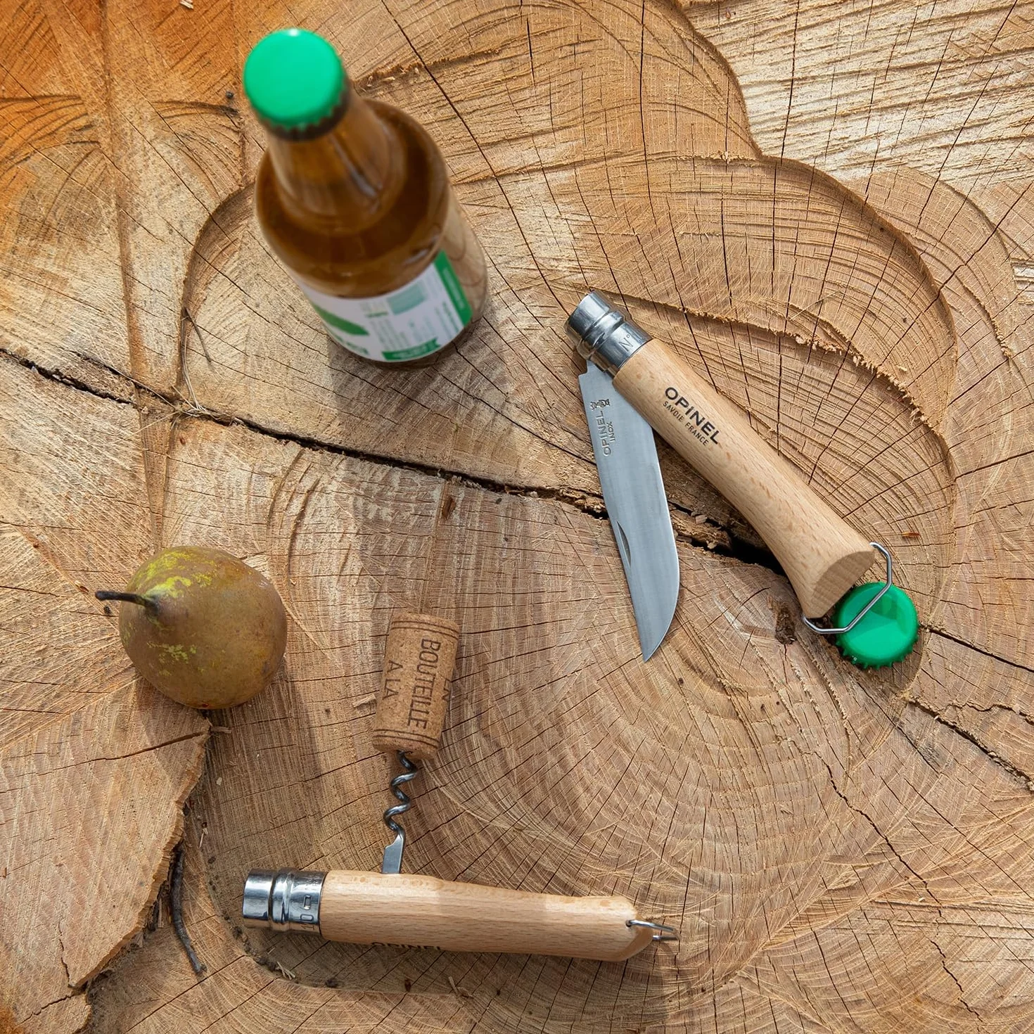 Opinel Scyzoryk nr 10, z korkociągiem i podnośnikiem do kapsli, ze stali nierdzewnej, z uchwytem bukowym, długość ostrza: 10 cm, 254651, brązowy