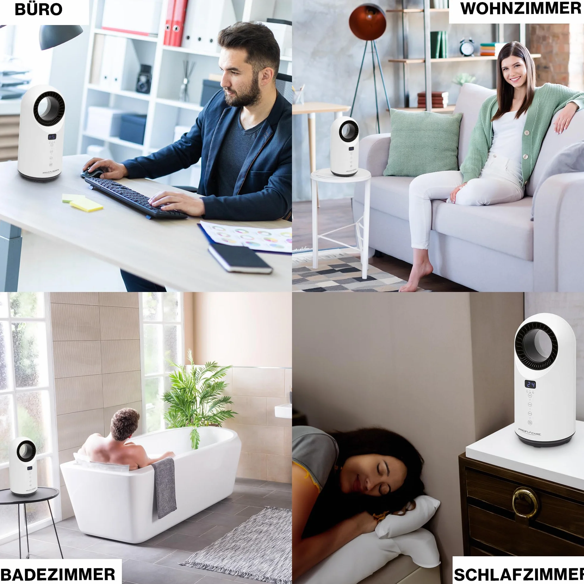 ProfiCare Wentylator Grzejnik elektryczny - Wentylator chłodniczy - 2 w 1 ceramiczny ogrzewanie i wentylator stołowy w jednym czujniku dotykowym Ekran LED 330860