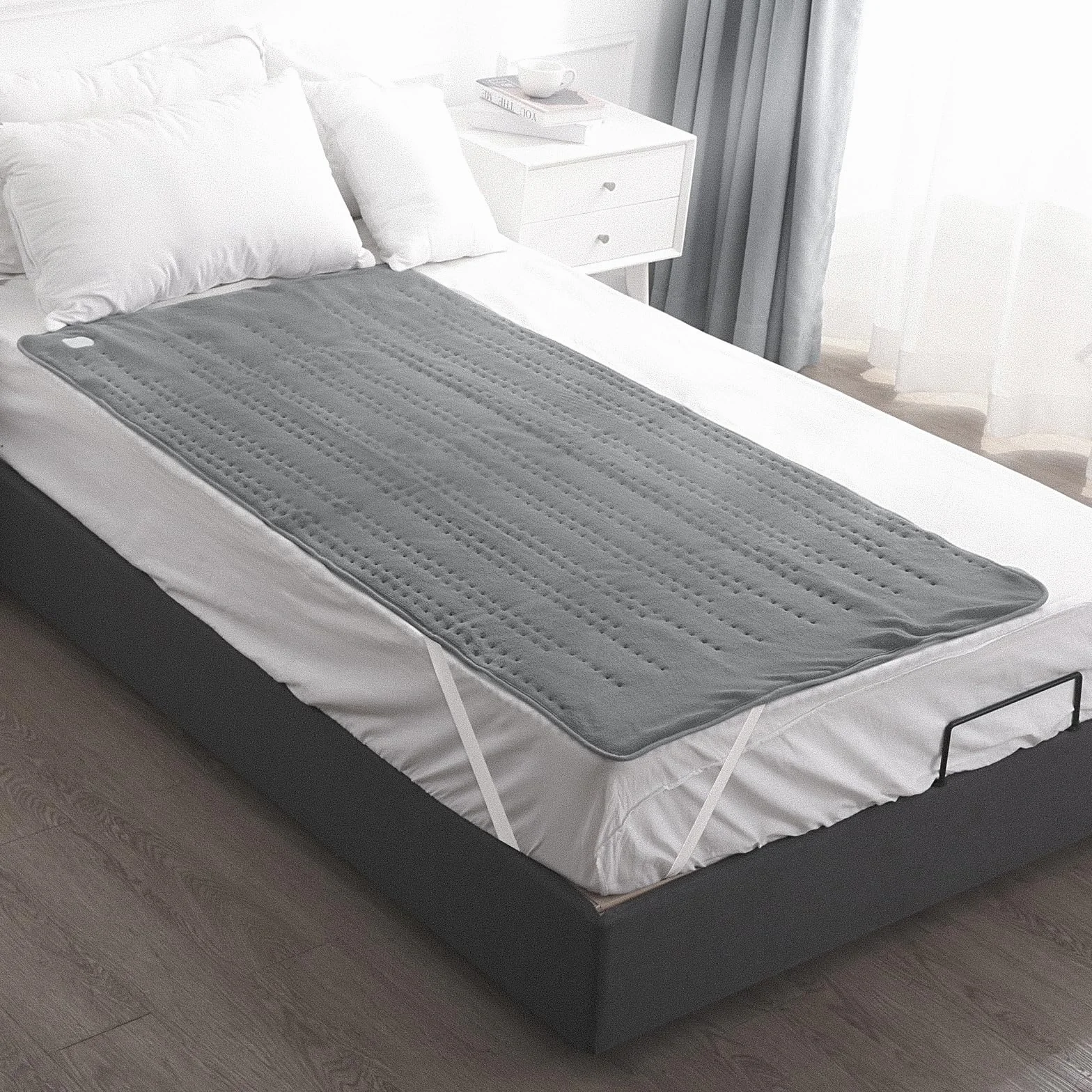 Elektryczny podgrzewacz do łóżka 150x80 cm, 10 poziomów temperatury, automatyczne wyłączanie 1-9h, jasnoszary