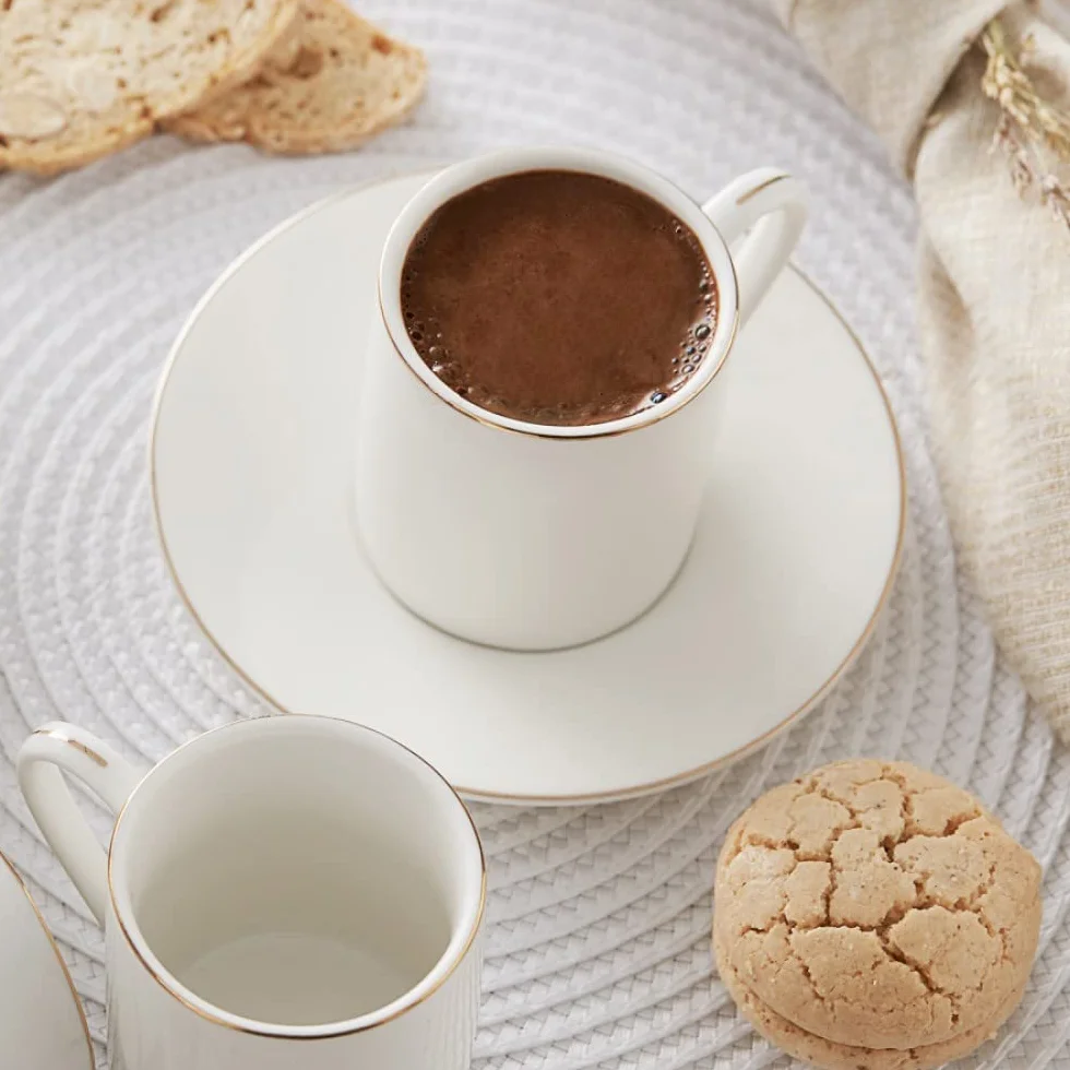 Karaca Elda Porcelanowy zestaw filiżanek do espresso i tureckiej kawy 80 ml biały złoty 6-12 sztuk