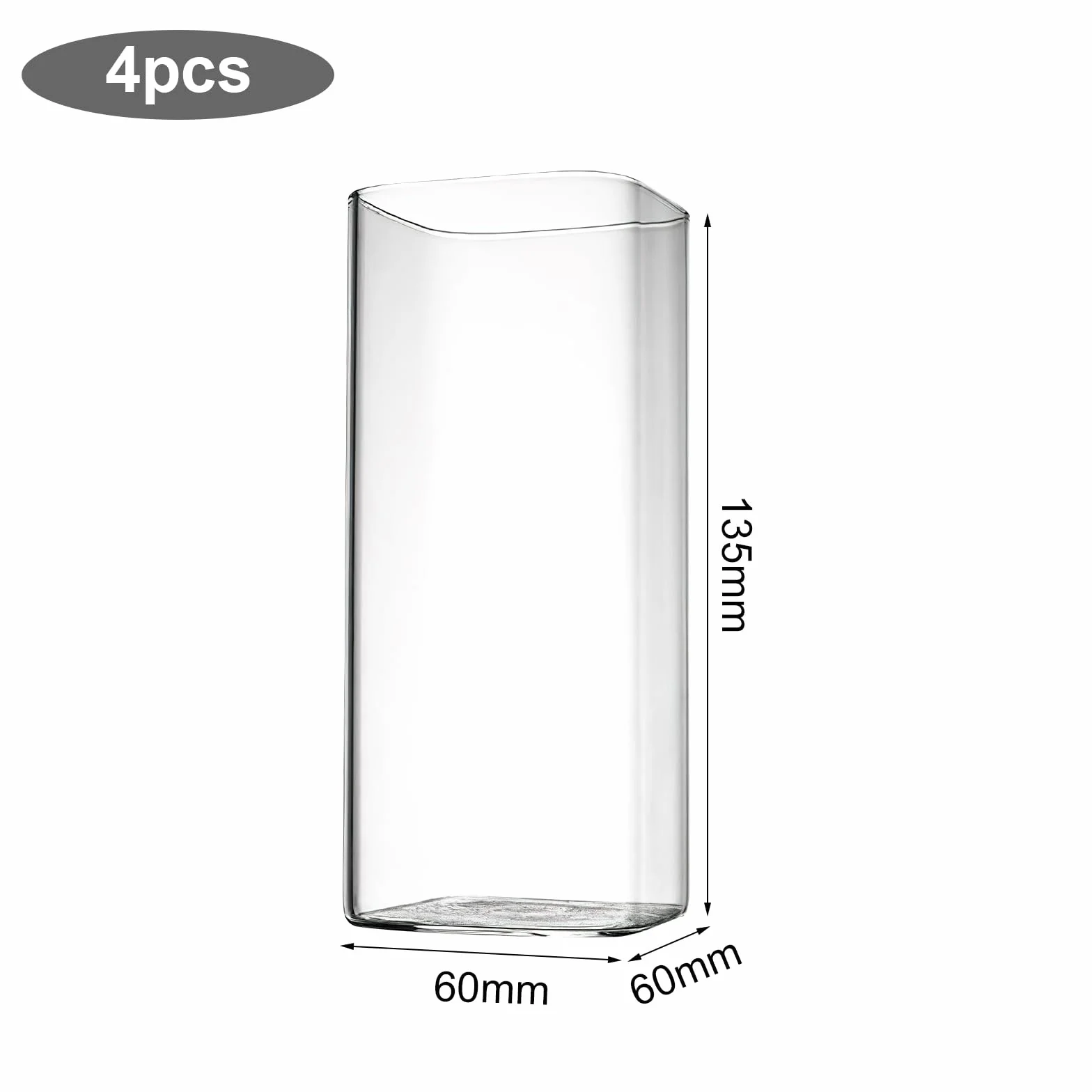 4 przezroczyste szklanki do napojów 400 ml, cienkie kwadratowe szklanki do longdrinków, eleganckie szklanki barowe na wodę, sok, piwo, napoje, koktajle, drinki, imprezę, nowoczesne wzornictwo