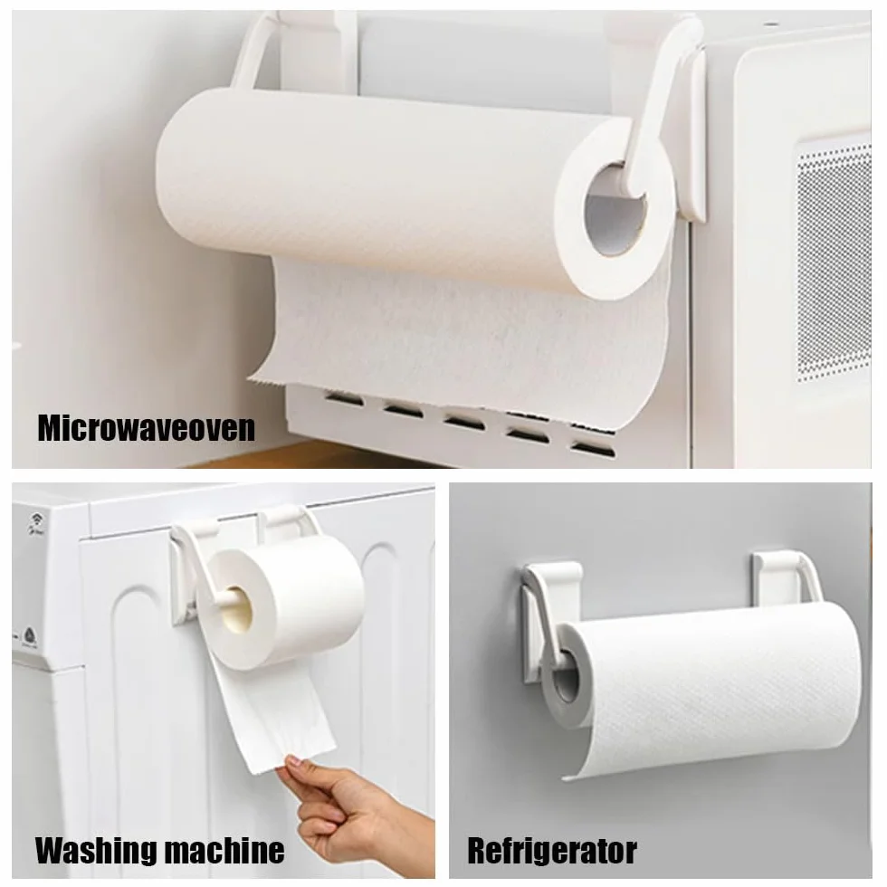 Magnetyczny uchwyt na rolkę na lodówkę, ścienny uchwyt na papier Scottex, bez wiercenia, regulowany magnetyczny uchwyt na papier toaletowy do łazienki, kuchni lub sypialni, biały