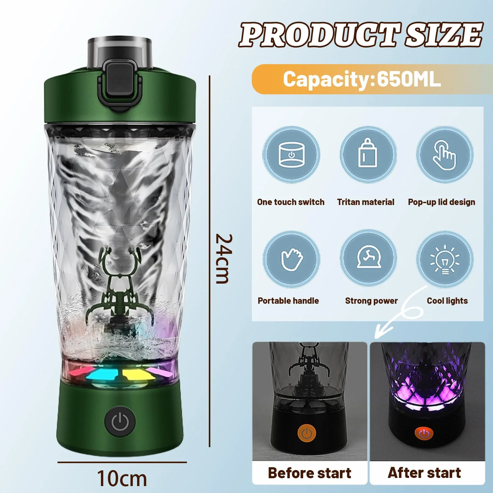 flintronic Elektryczny shaker do białek 650 ml USB C