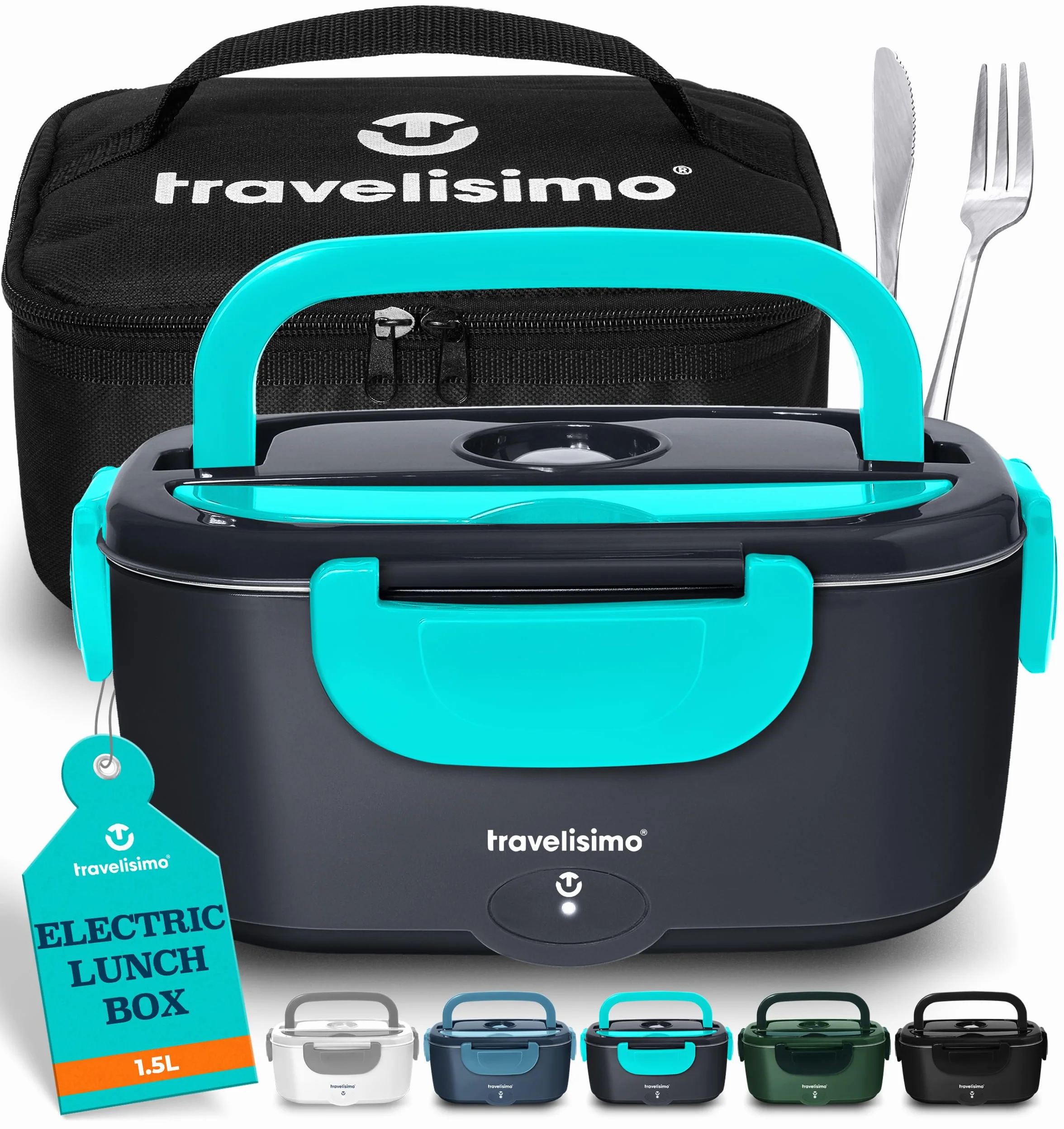 TRAVELISIMO Elektryczne Pudełko na Lunch Przenośny 1,5L Elektryczny Pojemnik na Lunch, 100W 220V/12V/24V ze Stali Nierdzewnej Elektryczna Sniadaniówkax do Samochodu, Biura, Domu Pojemnik do Samochodu