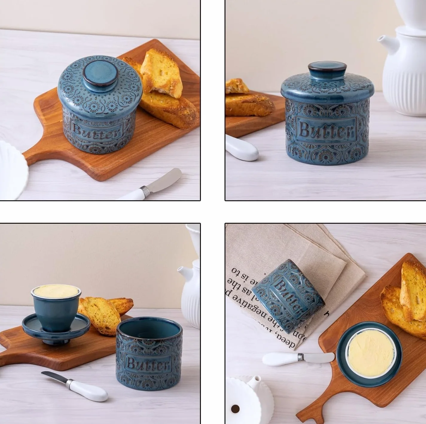 Naczynie na masło, Ceramic Butter Dish With Lid, French Vintage Pottery Crock for Spreadable Keeper