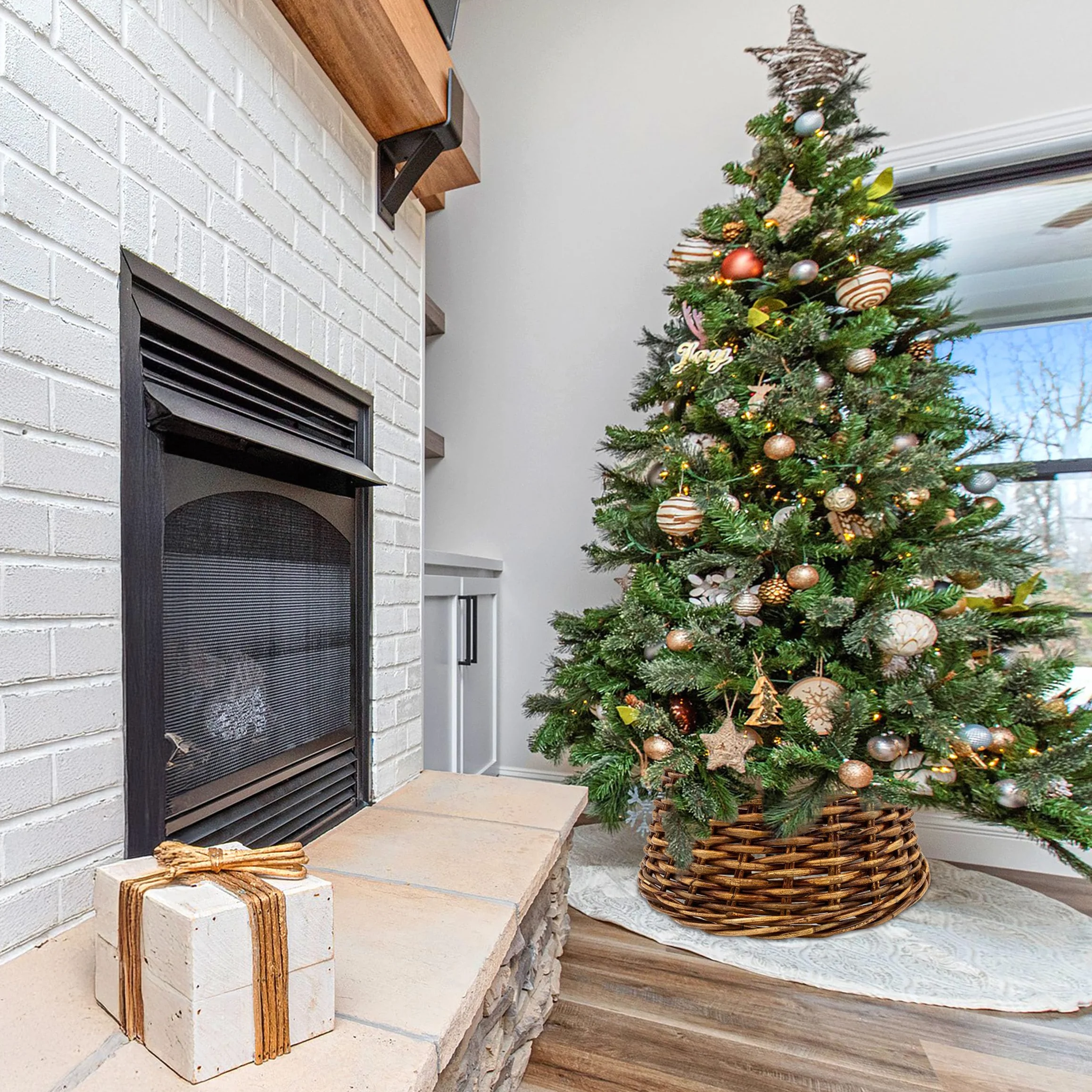 Spetebo Weihnachtsbaum Rock aus Weide - 60 cm - Christbaum Weihnachtsbaum Ständer Weihnachts Deko
