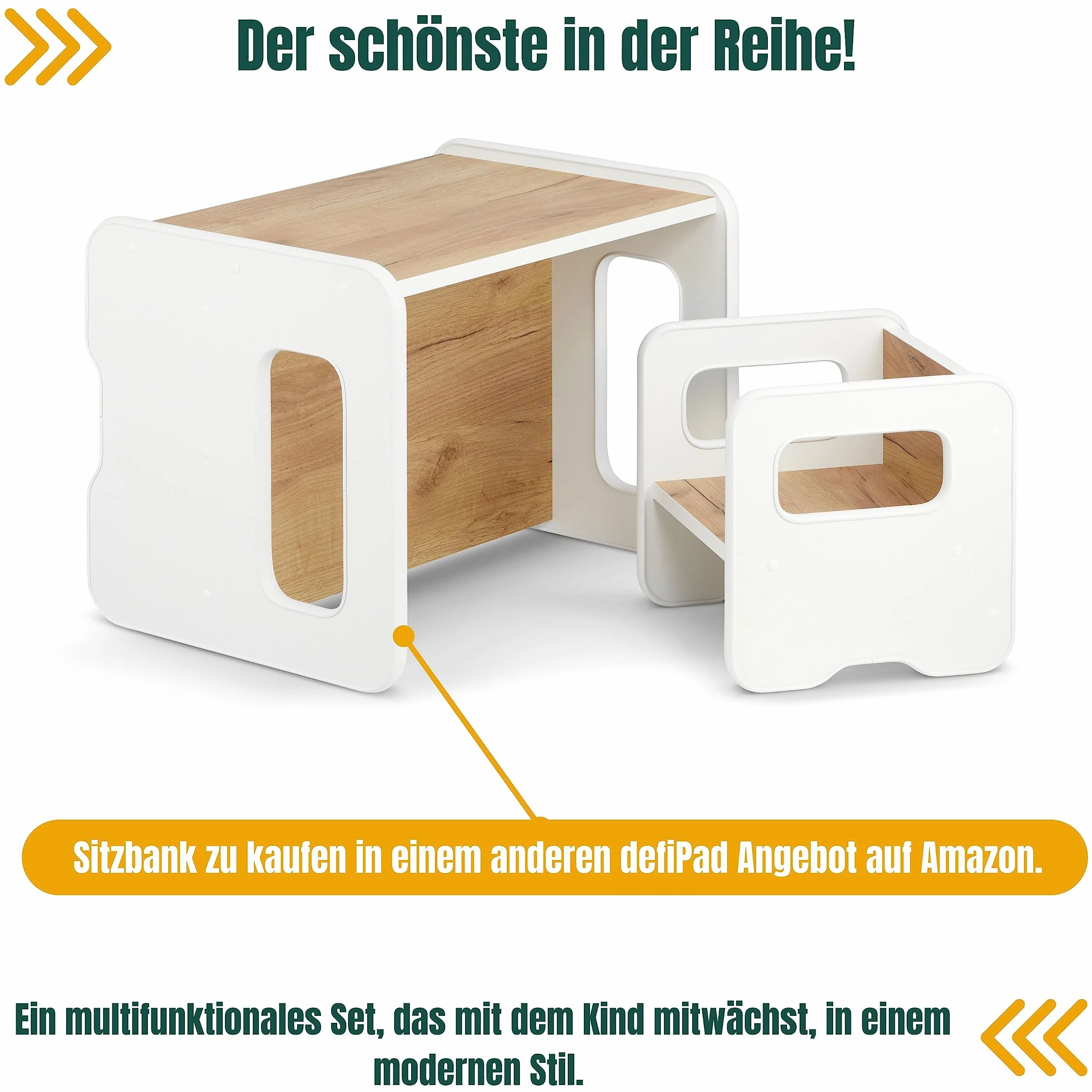 defiPad Taboret dwustronny dla dzieci od 1 roku życia drewniany krzesło przekształcane w stół Montessori