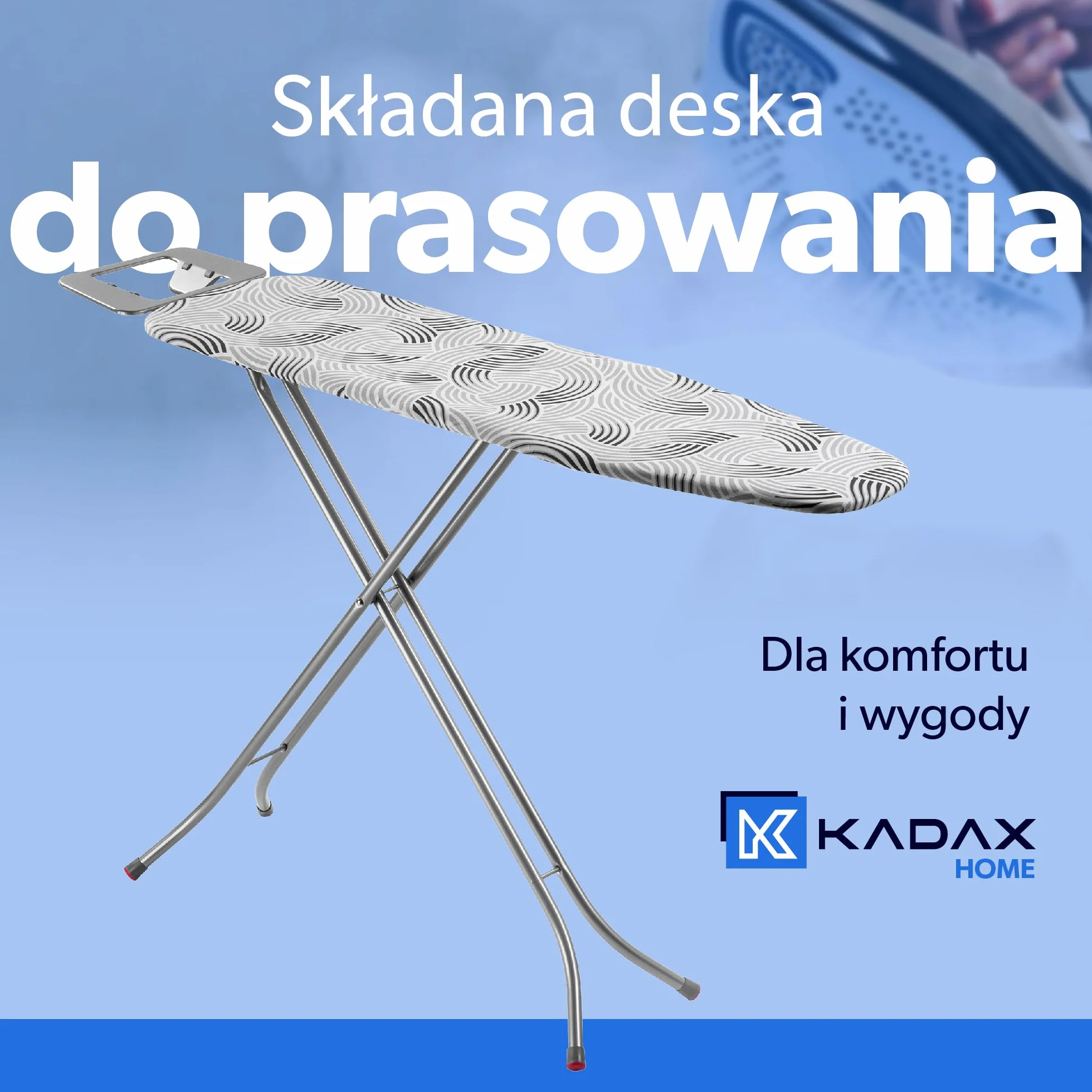 KADAX Deska do prasowania 114 x 34 cm do żelazek parowych z półką na żelazko i 5 mm podkładem, metalowa siatka odprowadza parę, antypoślizgowe stopki zapobiegają przesuwaniu