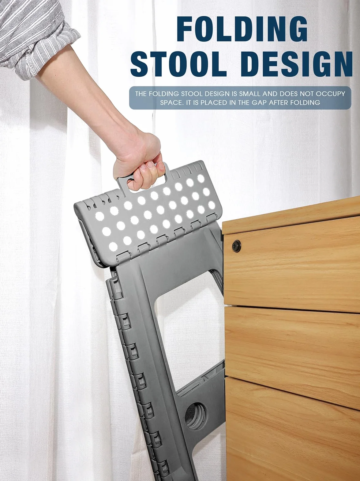 HOUSE DAY Składany stołek 43 cm dla dorosłych – duży, wytrzymały, plastikowy, składany, lekki stołek, łatwy do przenoszenia, do użytku wewnątrz i na zewnątrz, szary