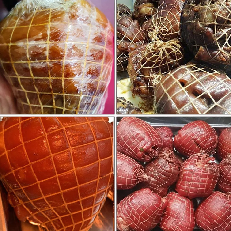 LATRAT Siatka na rolce, 4 rolki, elastyczna siatka na mięso, rolka z bawełny, siatka do pieczenia, siatka na szynki, elastyczna siatka do wlewania, akcesoria do gotowania 100/300 cm, biała