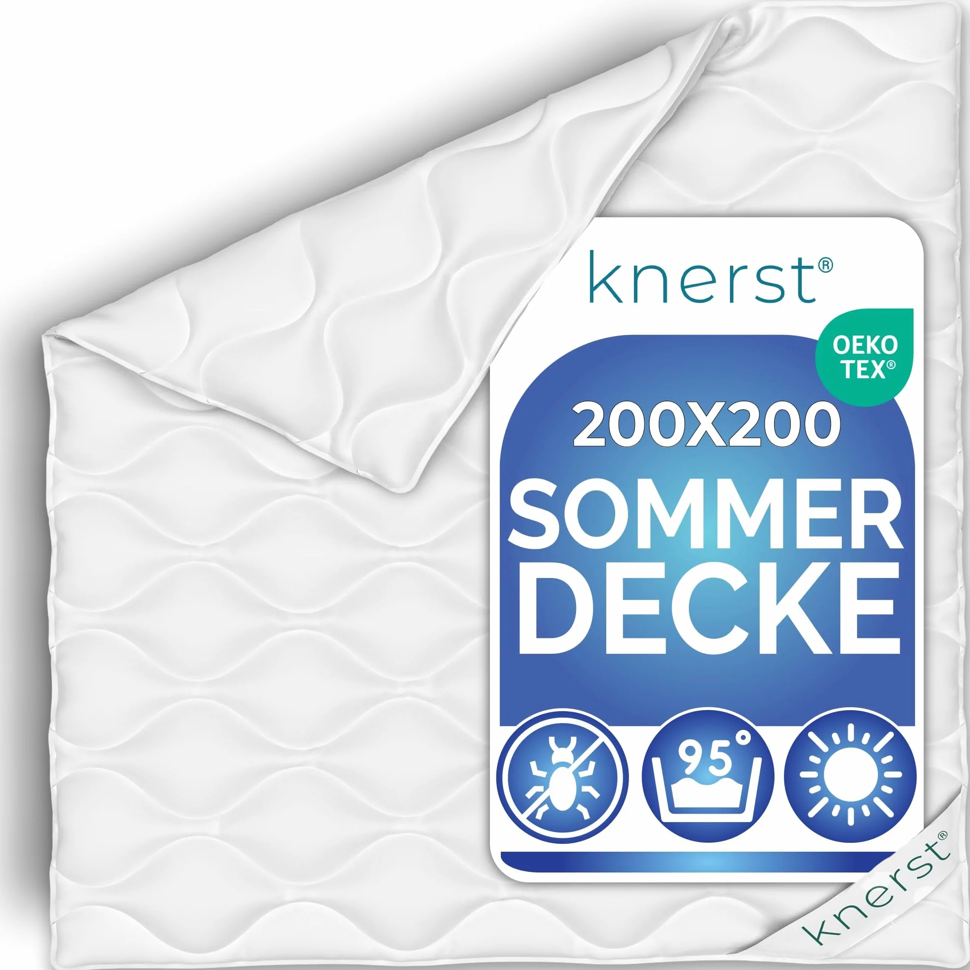 KNERST® Kołdra letnia 200x200 - duża kołdra dla komfortowego snu - cienka kołdra idealna na lato - chłodna, pralna kołdra pikowana - ÖKO-TEX