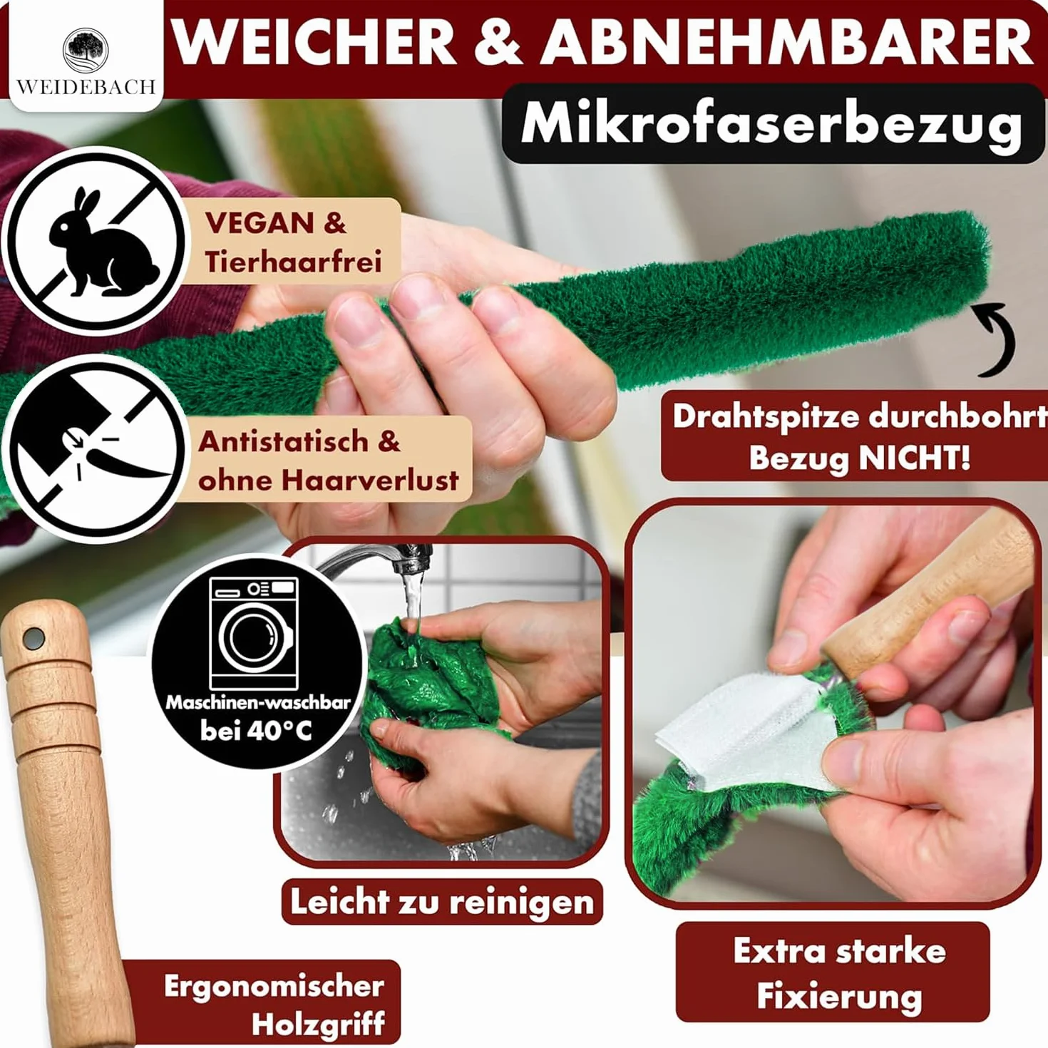 WEIDEBACH® Szczotka do grzejników, V.3.0, 90 cm łączna długość / 40 cm szczecinki z mikrofibry, szczotka do czyszczenia grzejników odporna na sierść zwierząt, szczotka do grzejników pasuje do każdego