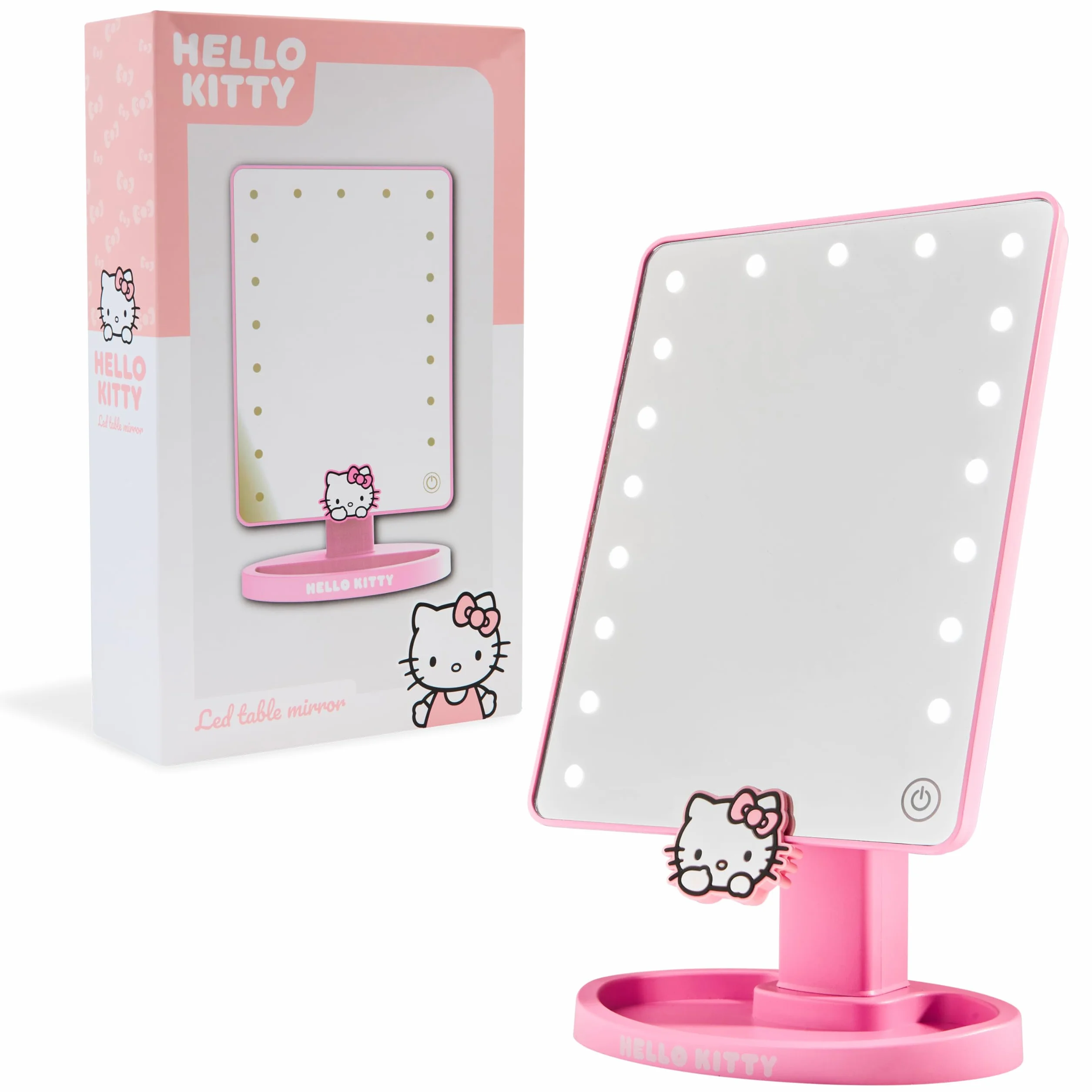 Hello Kitty Lustro kosmetyczne LED ekran dotykowy podświetlane przenośne lusterko z tacą na drobiazgi