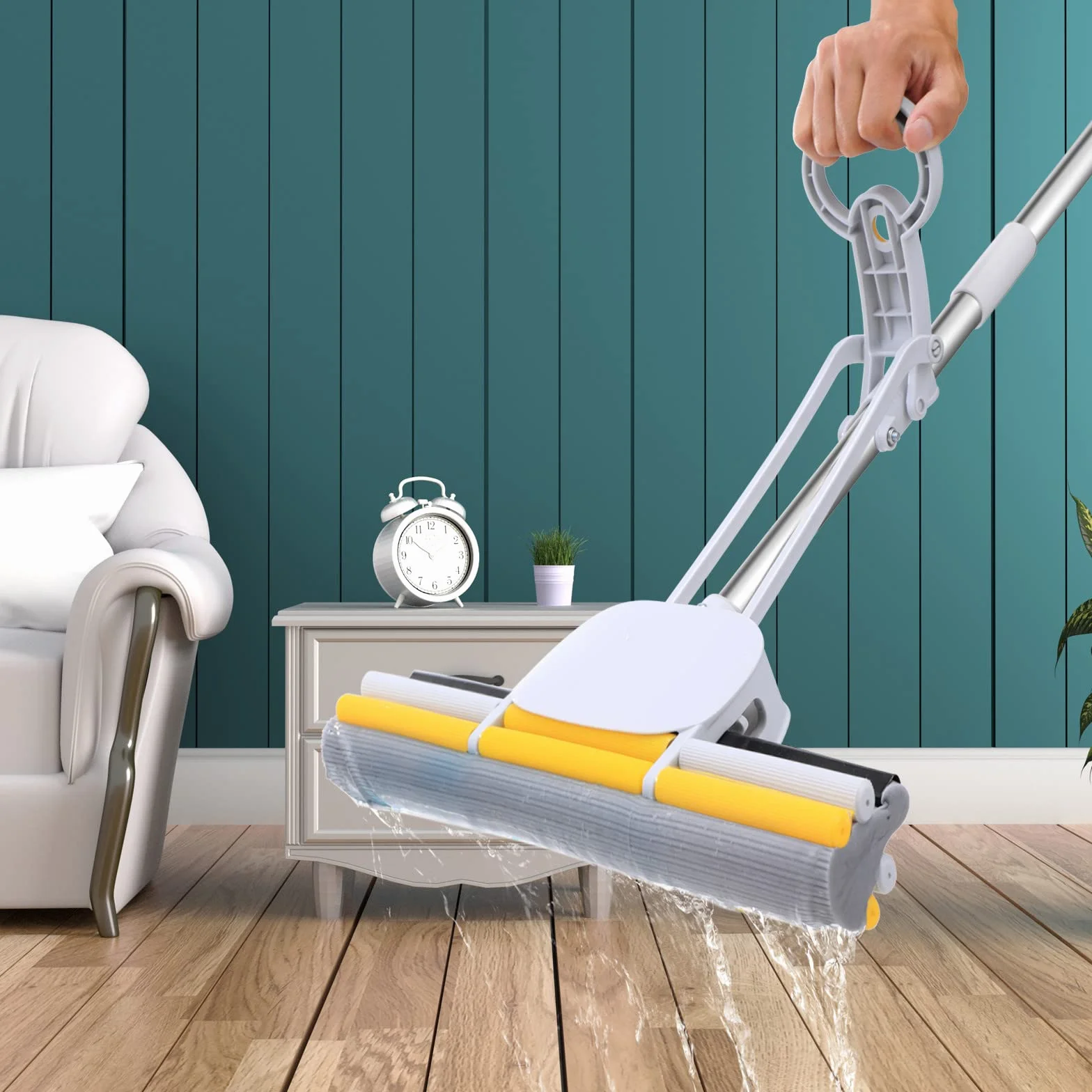PVA mop gąbkowy do podłóg 60 cm uchwyt samonastawny 15 głowic z wyciskaczem