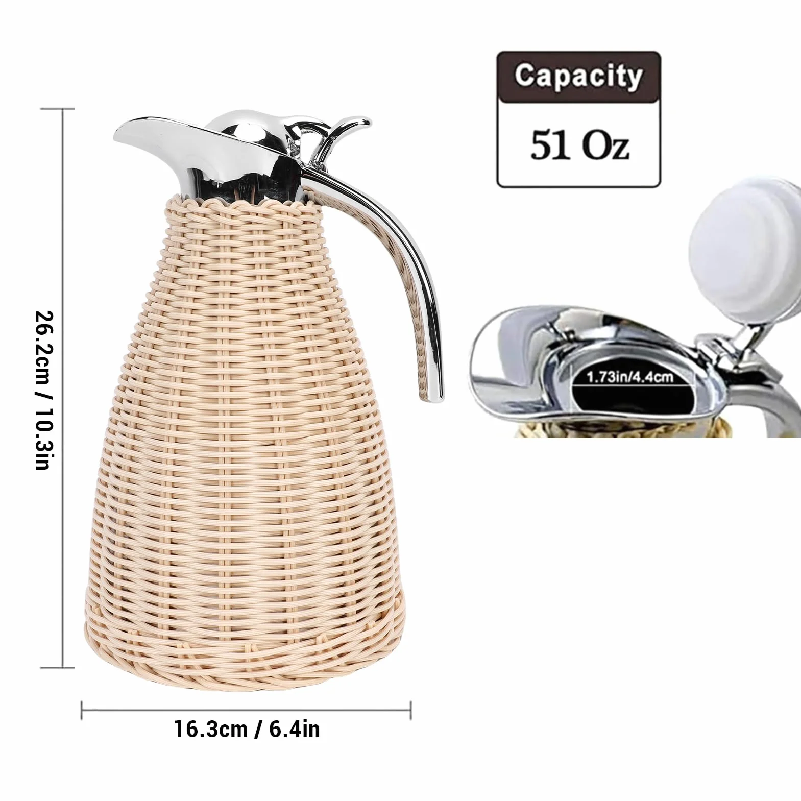 Fockety Termos rattanowy 1,5 l ze stali nierdzewnej 3 ścianki izolowane Beżowy