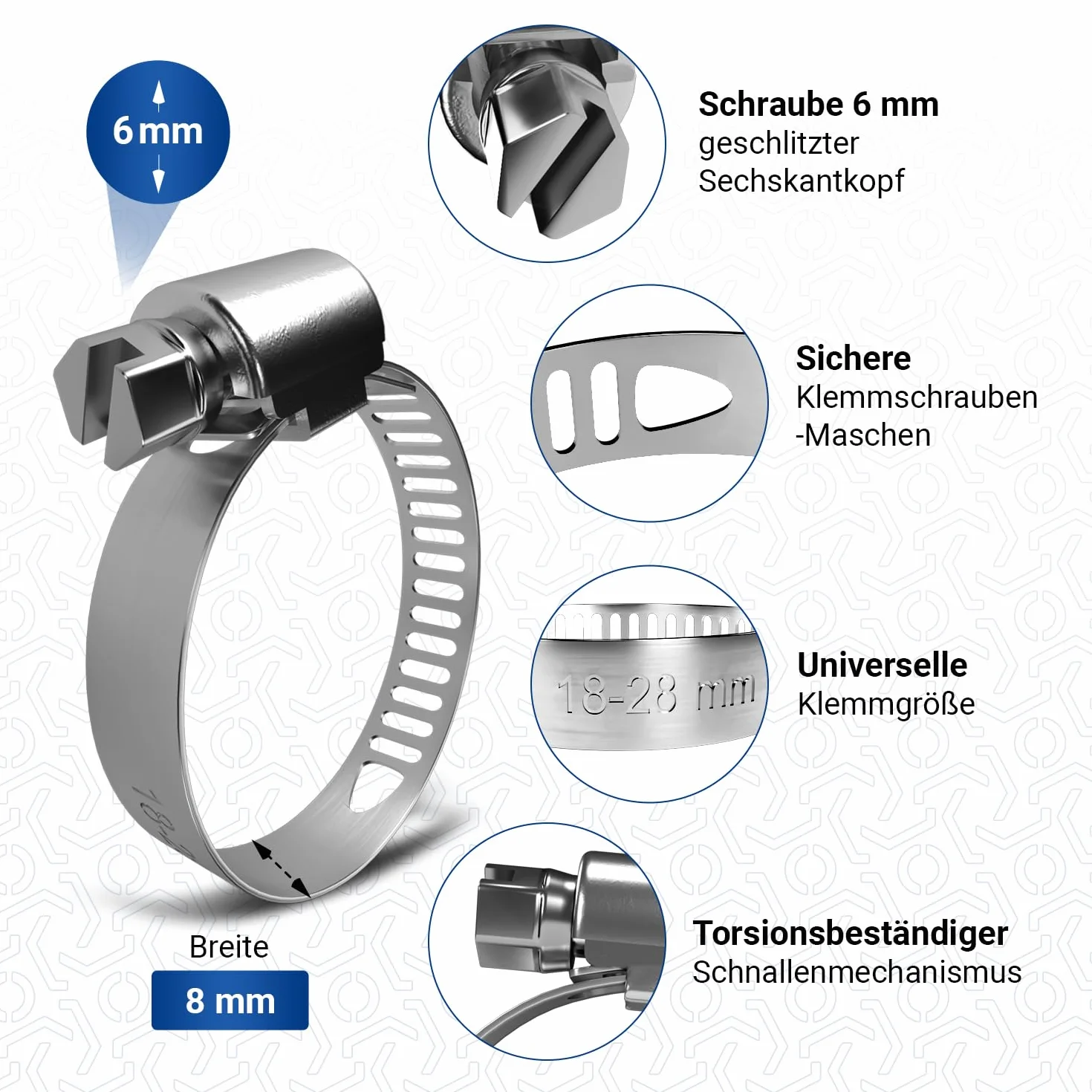 VIOKS Zestaw węży odpływowych do pralki 2,5 m 19/22 mm Ø + obejmy stal nierdzewna 18-28 mm Ø