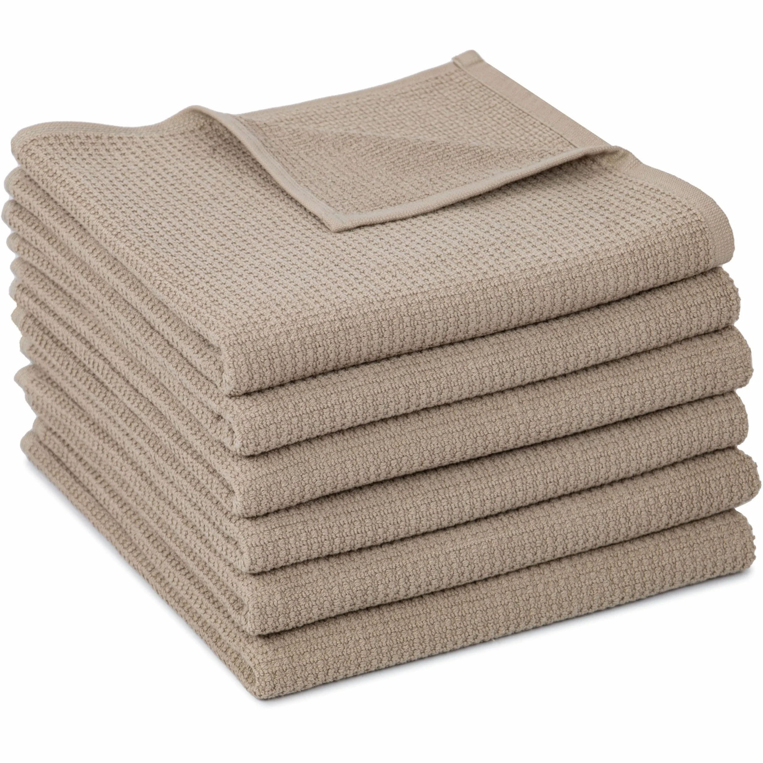 ZOLLNER Zestaw 6 ręczników 50x100 cm frotte beżowy z zawieszką wzór waflowy do prania 95°C