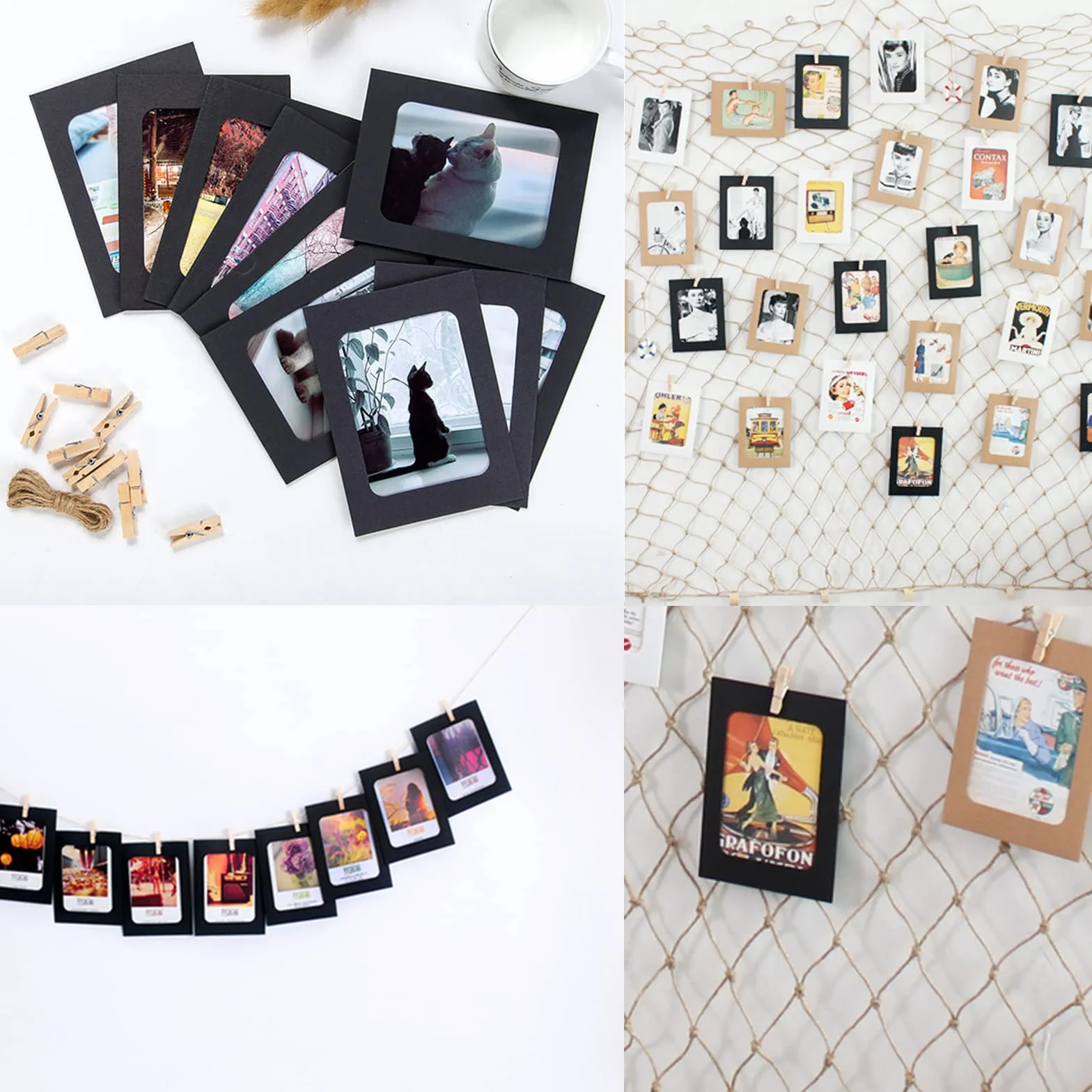 G2PLUS 20PCS Papierowa ramka na zdjęcia, Kartonowe ramki do zdjęć 11,5 x 15,5 cm Kraft DIY Papierowa ramka z klipami i linami do dekoracji ścian domowych