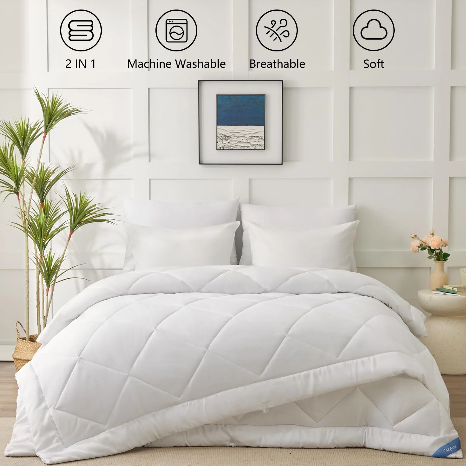 CozyLux Kołdra 260 x 240 4 pory roku 3 w 1 150 g/m² + 300 g/m² biały