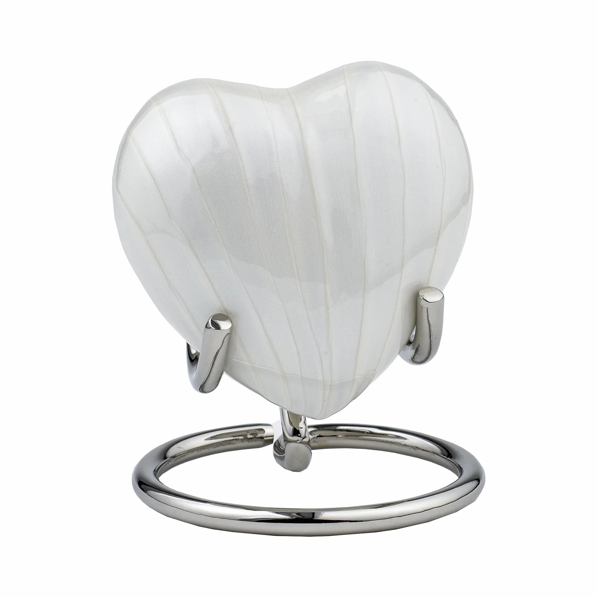 Urn for Ashes Funeral Memorial Cremation Keepsake Decorative Brass Heart with Stand White Pearl 3"
