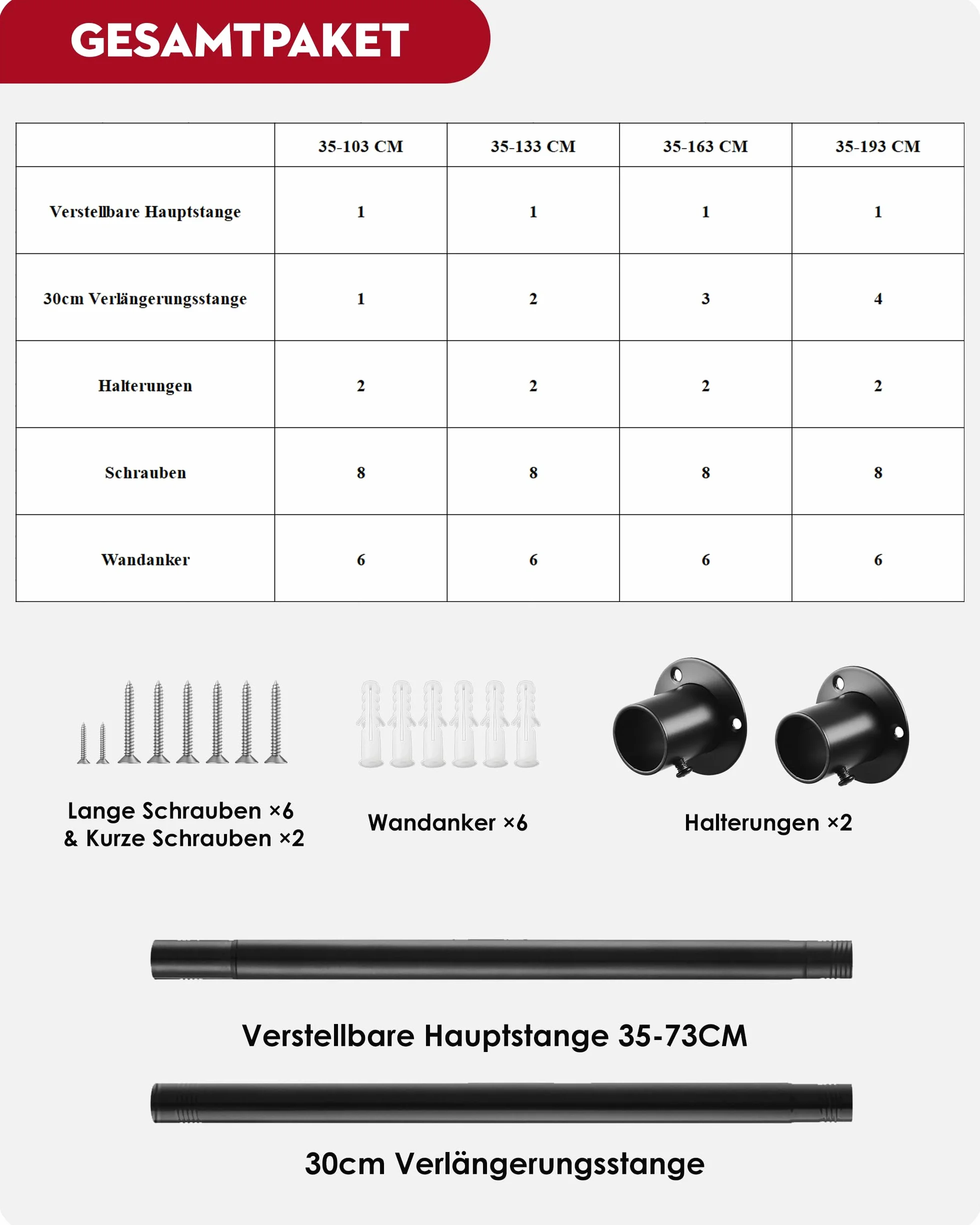 Regulowany drążek na ubrania ze stali nierdzewnej do szafy 70-193 cm 25 mm
