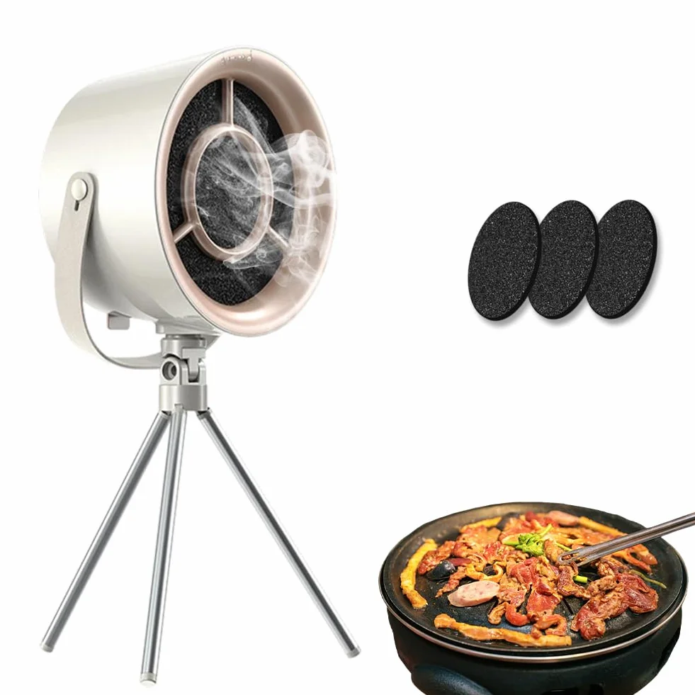 Przenośny okap kuchenny, przenośny pulpit kuchenny z 3 prędkościami, zdejmowany i nadający się do prania wentylator, do BBQ, gotowania, hot potu, na kemping, do kampera (kolor biały)