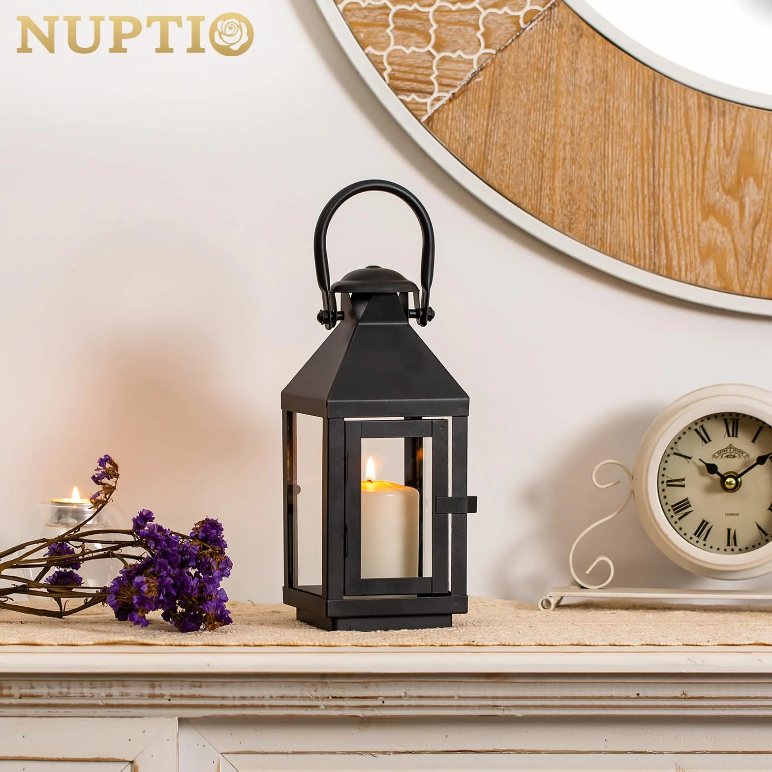 NUPTIO Metalowe lampiony na świece, 22 cm wysokości, ogród, styl vintage, świeczniki, Halloween, wisząca, dekoracyjna latarnia na grób, ślub, Boże Narodzenie, imprezy, do wewnątrz i na zewnątrz