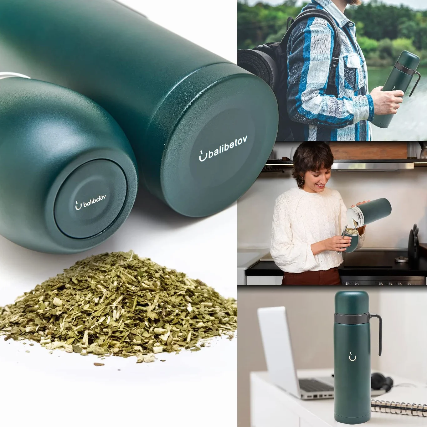 BALIBETOV Kompletny zestaw Yerba Mate – Mate Gourd, butelka izolacyjna, pojemnik Yerba, dwie szklanki bombila i szczotka do czyszczenia 304 18/8