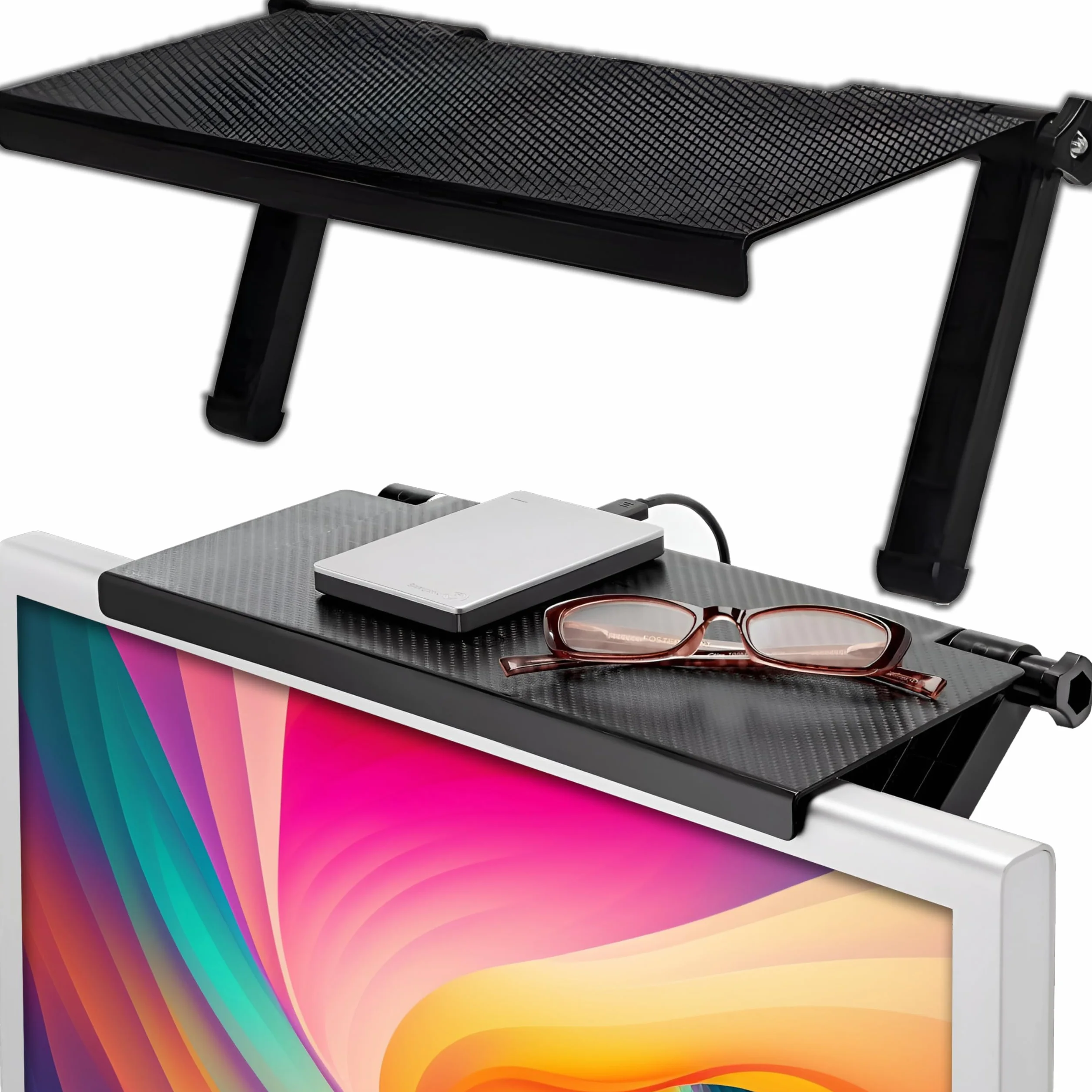 Retoo Regulowana Półka na Monitor Telewizor Stojak na Telefon 35x16,5x2 cm Czarny