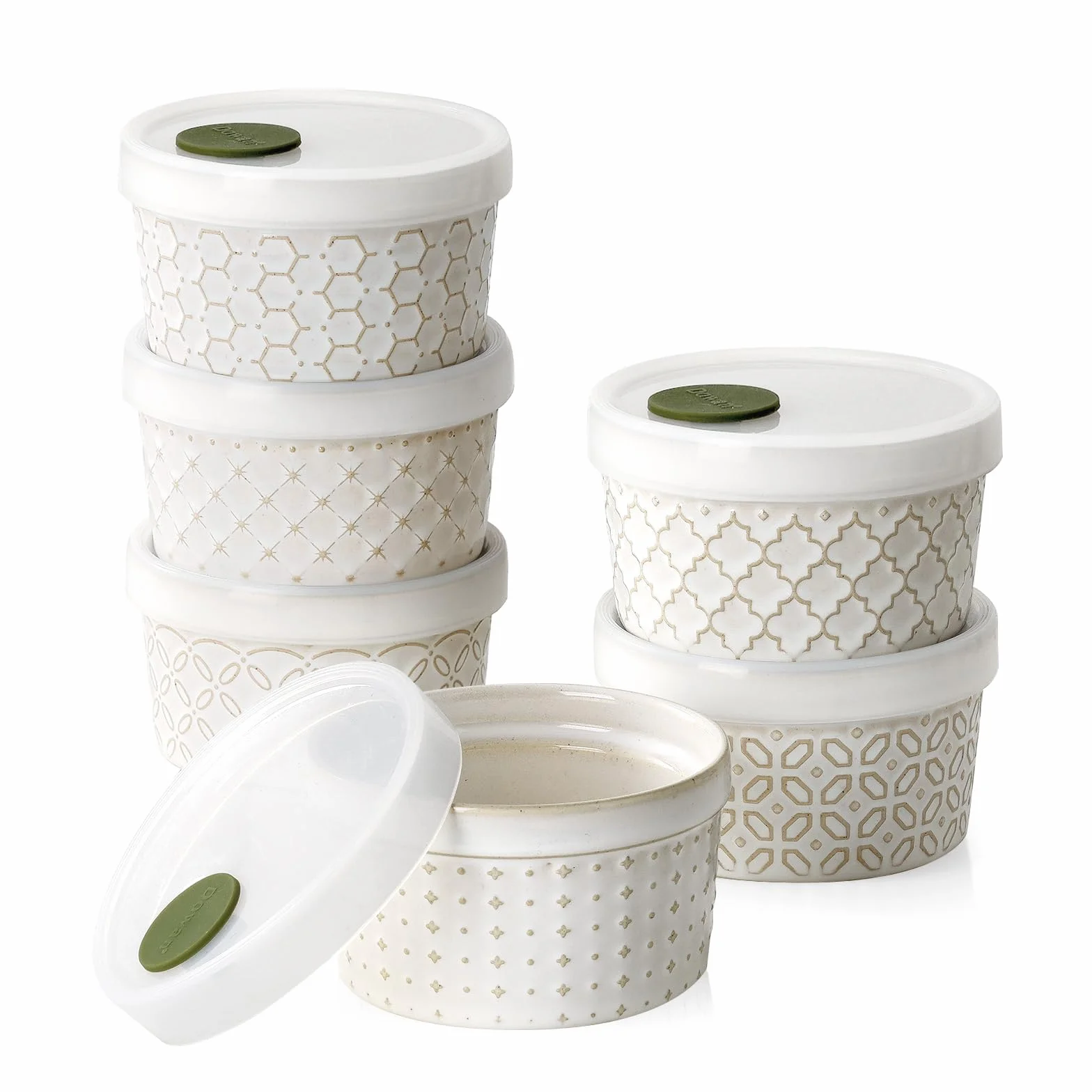 DOWAN Ramekins do piekarnika z pokrywkami 170 ml zestaw 6 ceramicznych misek do crème brûlée, sufletu, sosów