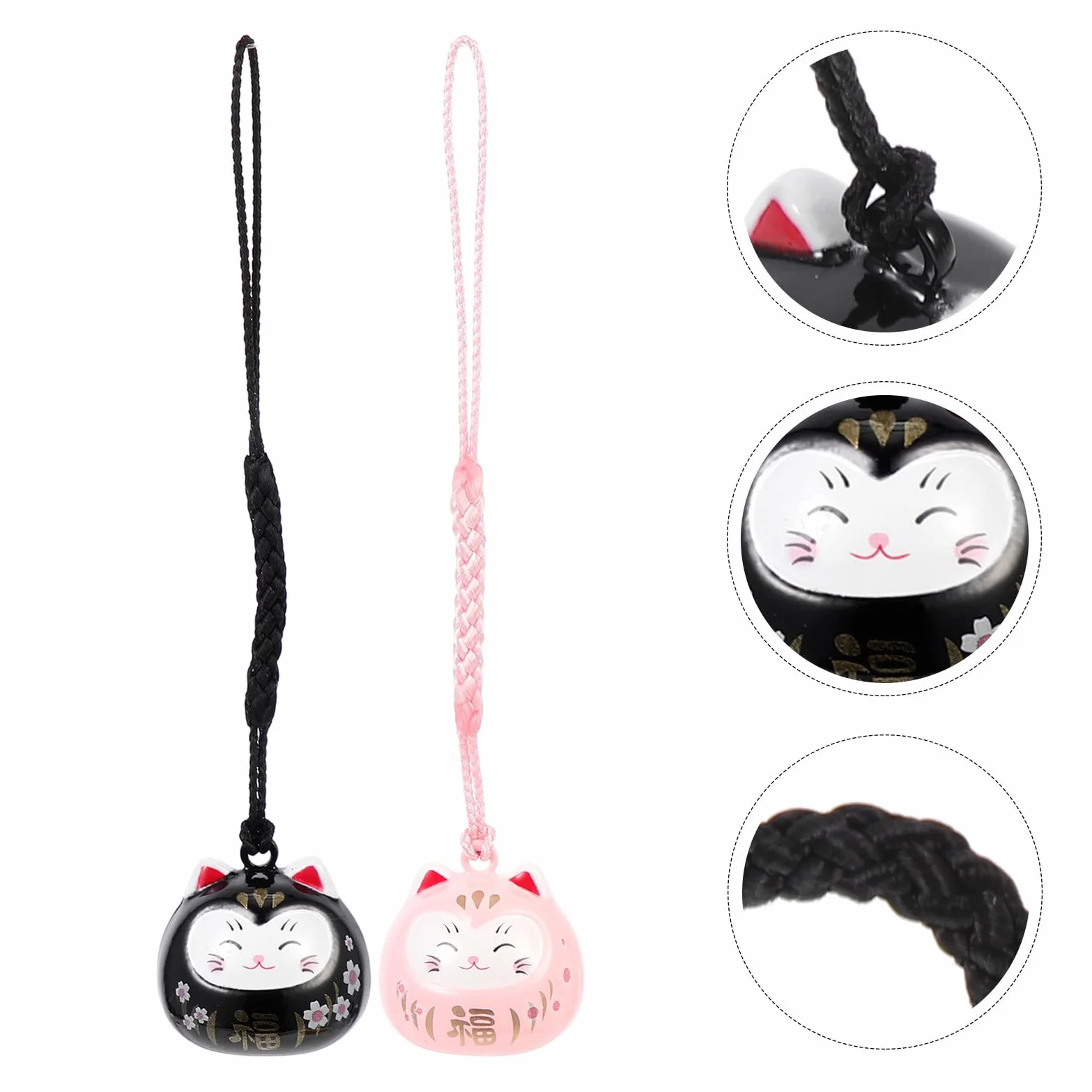 Maneki Neko Brelok z Kotem Szczęścia Różowo-czarny Japoński Styl Dekoracja Do Kluczy i Torebki