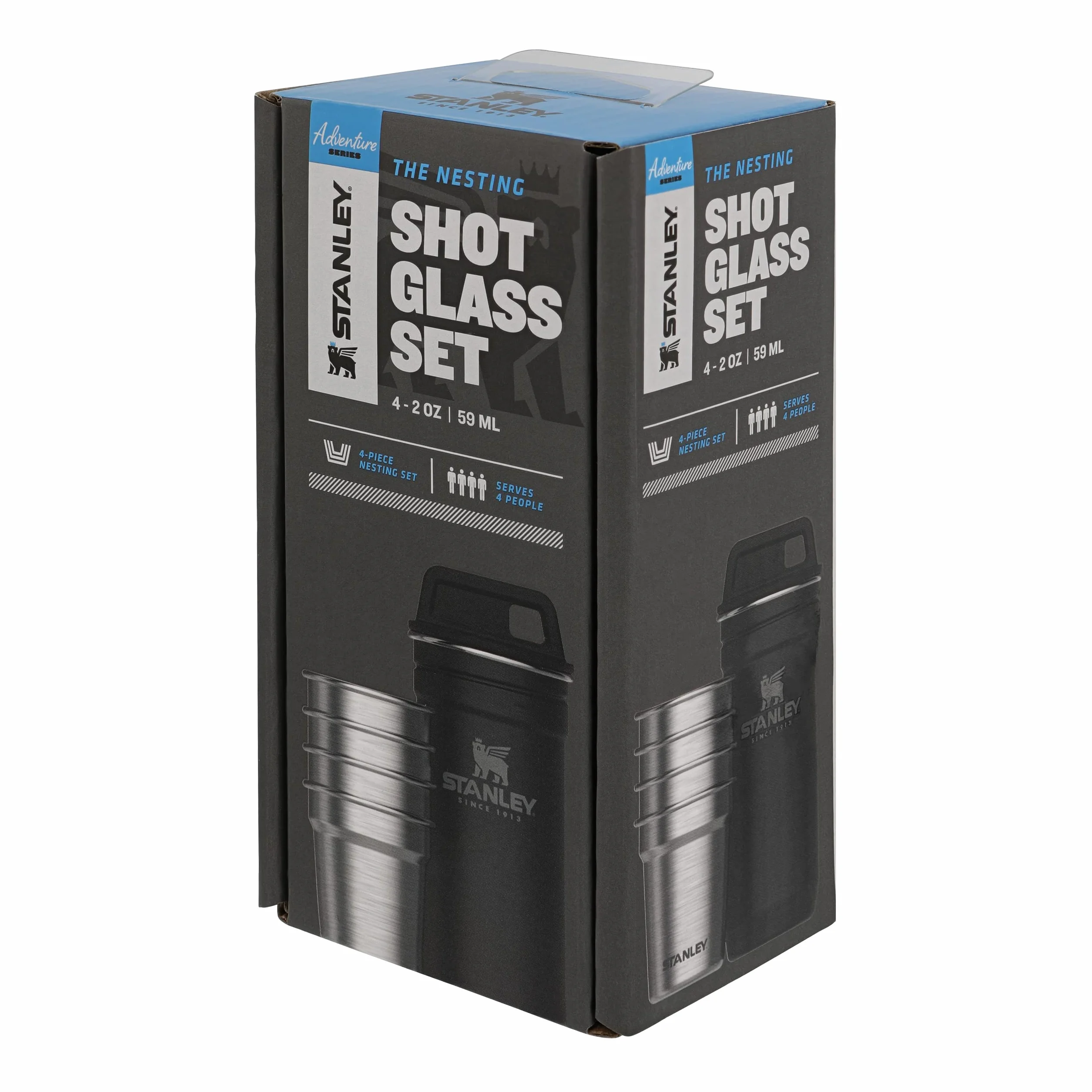 Stanley 1913 Adventure Nesting Shot Glass Set 0.59ML Matte Black - Kieliszki ze Stali Nierdzewnej Bez BPA - System układania ułatwiający pakowanie - Do Mycia w Zmywarce