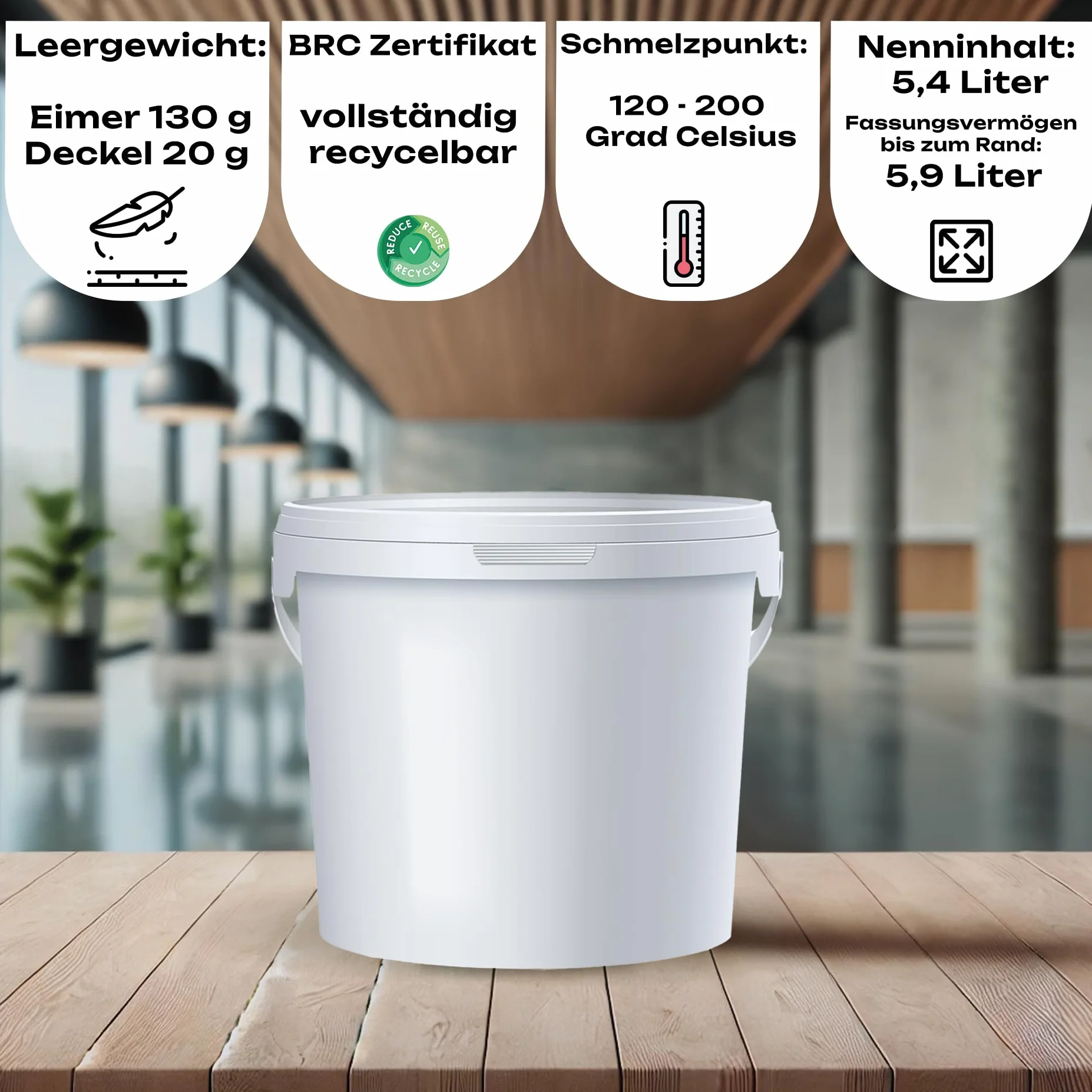 POSH Wiadro z pokrywką 5 l – białe, tworzywo sztuczne, nadaje się do kontaktu z żywnością, szczelne, bezzapachowe, wytrzymałe, stabilne, hermetyczne, wiadro z uchwytem (5, 5 l)
