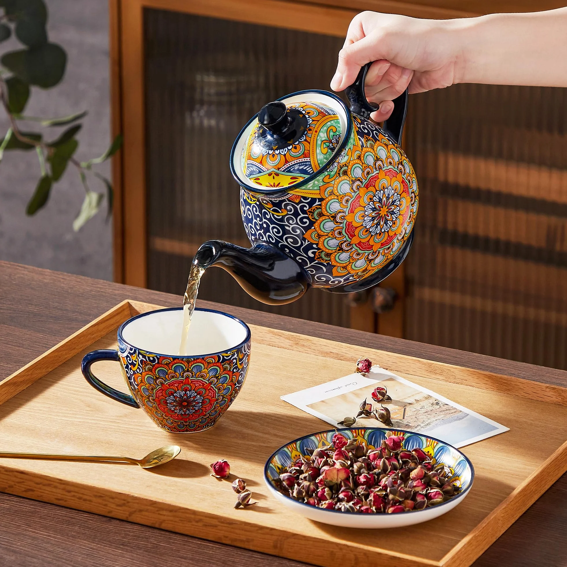 vancasso SIMI dzbanek do herbaty, 900 ml, porcelanowy dzbanek do herbaty, regał Bloom